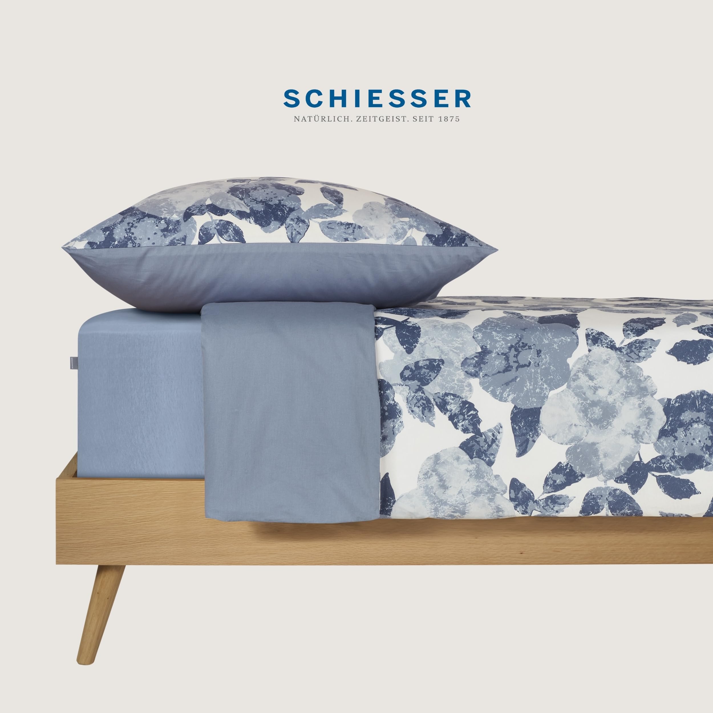 Schiesser Bettwäscheset Elisa | 2-teilig | Floral | Renforcé | 100% Baumwolle | Oeko-Tex Zertifiziert | Reißverschluss | 135x200cm + 80x80cm | Hellblau