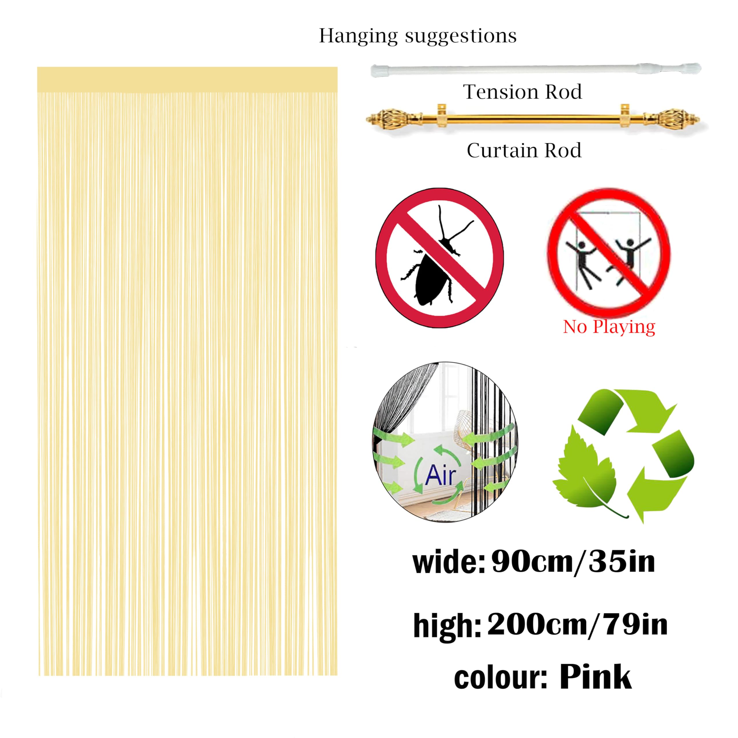 QiBoYuYe Fly Screen Curtains For Window String Flies Doors Decorations Room Dividers Doorways Panel Bedroom Living Closet Drapes (Beige - Image 3