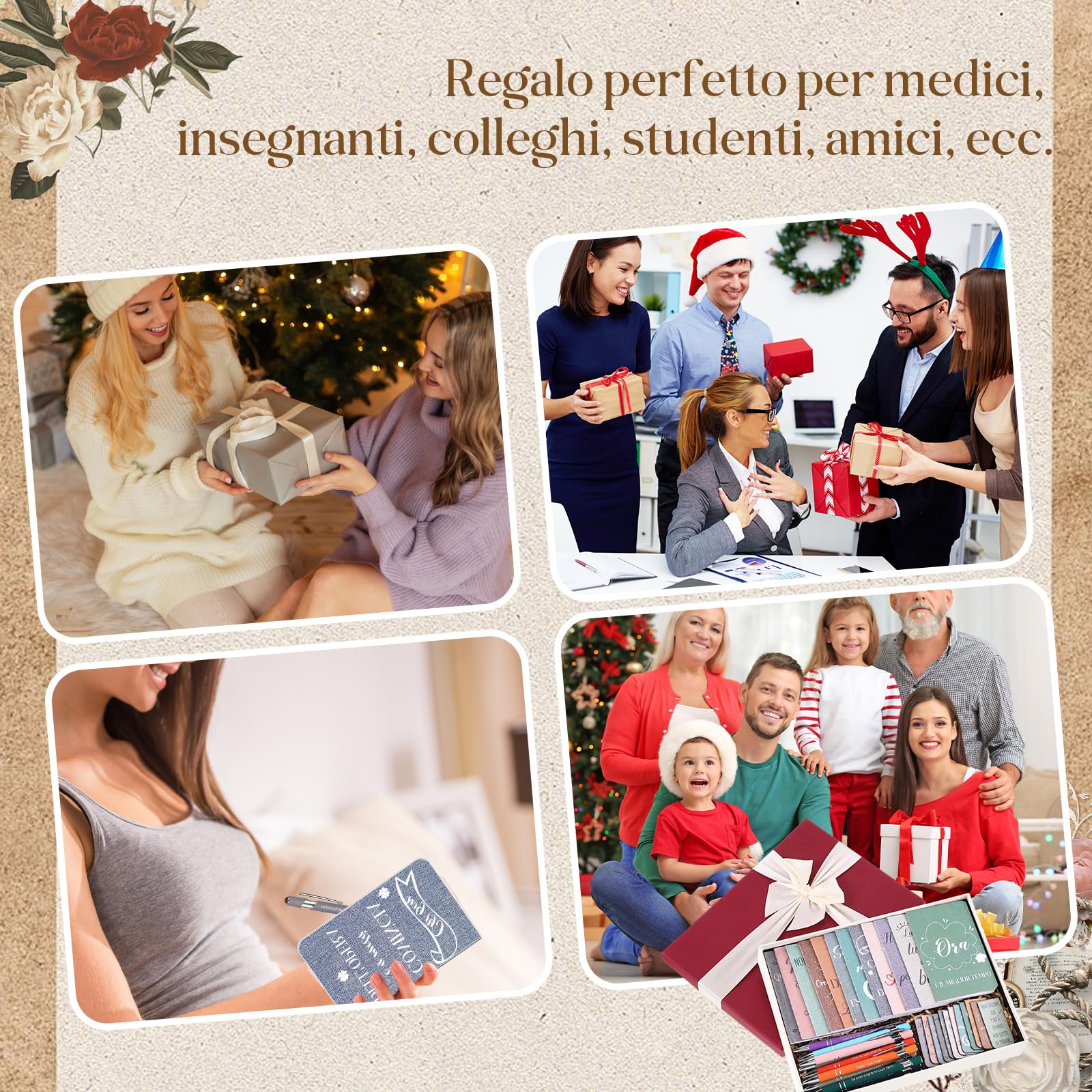 Nezyo 12 Set Regali Motivazionali Includi 12 Taccuini Motivazionali 12 Penne con Frasi in Italiano 12 Segnalibri Magnetic Portafortuna per Alunni Regali di Natale per Colleghi Amici(Colori retrò)