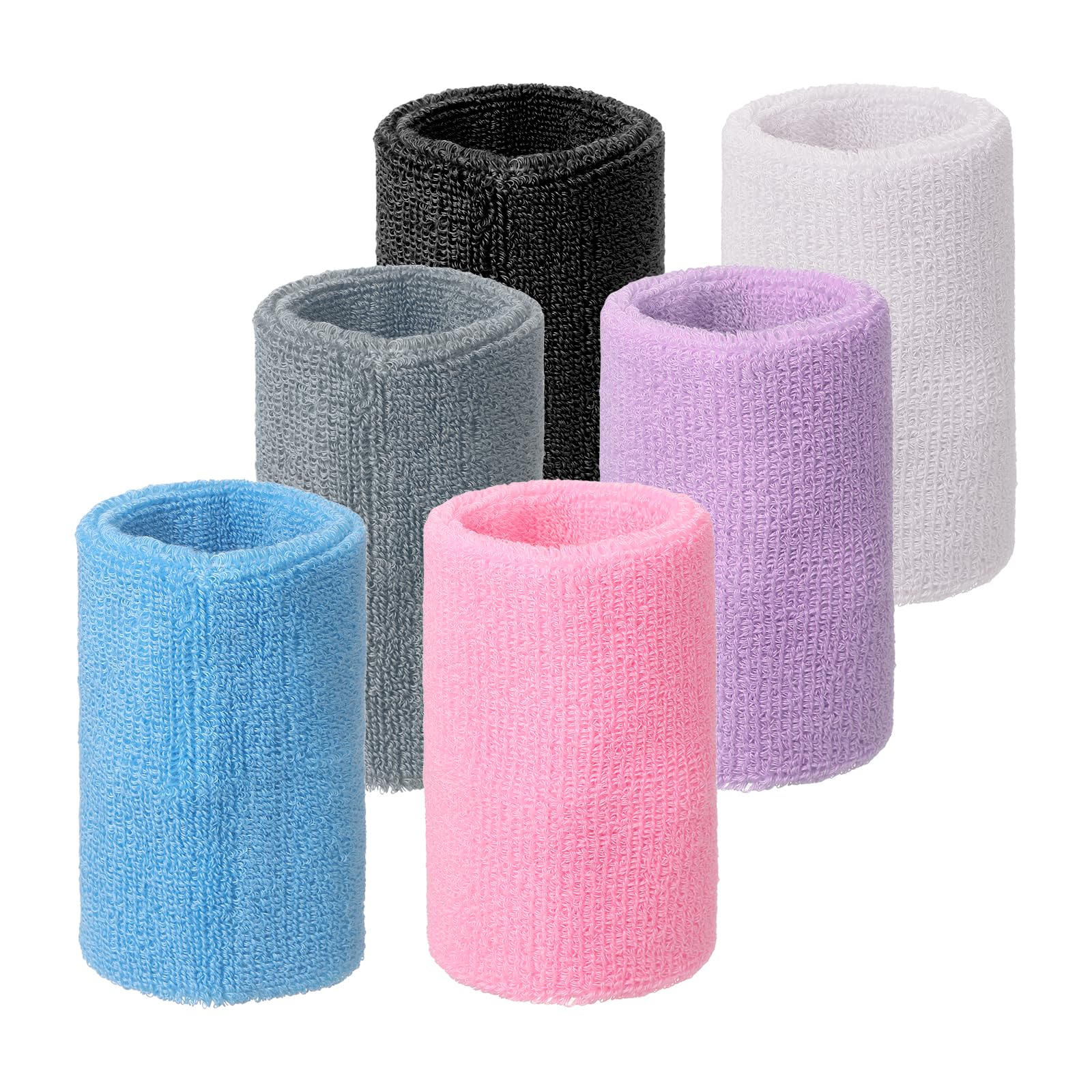 YELARXI Wristbands Sweatbands, Sports Wrist Bands Moisture Wicking Absorbent 3 x 4" & 6 Pack & Six Colors - Fit For(Tennis/Basketball/Running/Workout/Youth/Men/Women)