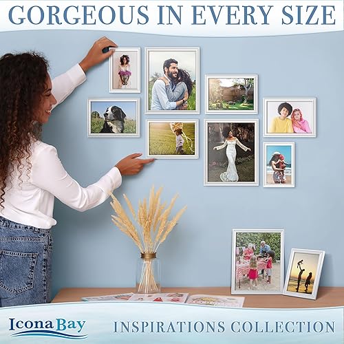 Miniatura 5 de Icona Bay - Juego de marcos de fotos (12 unidades), perchas para montaje en pared y caballete de mesa incluidos, colocación horizontal o vertical,