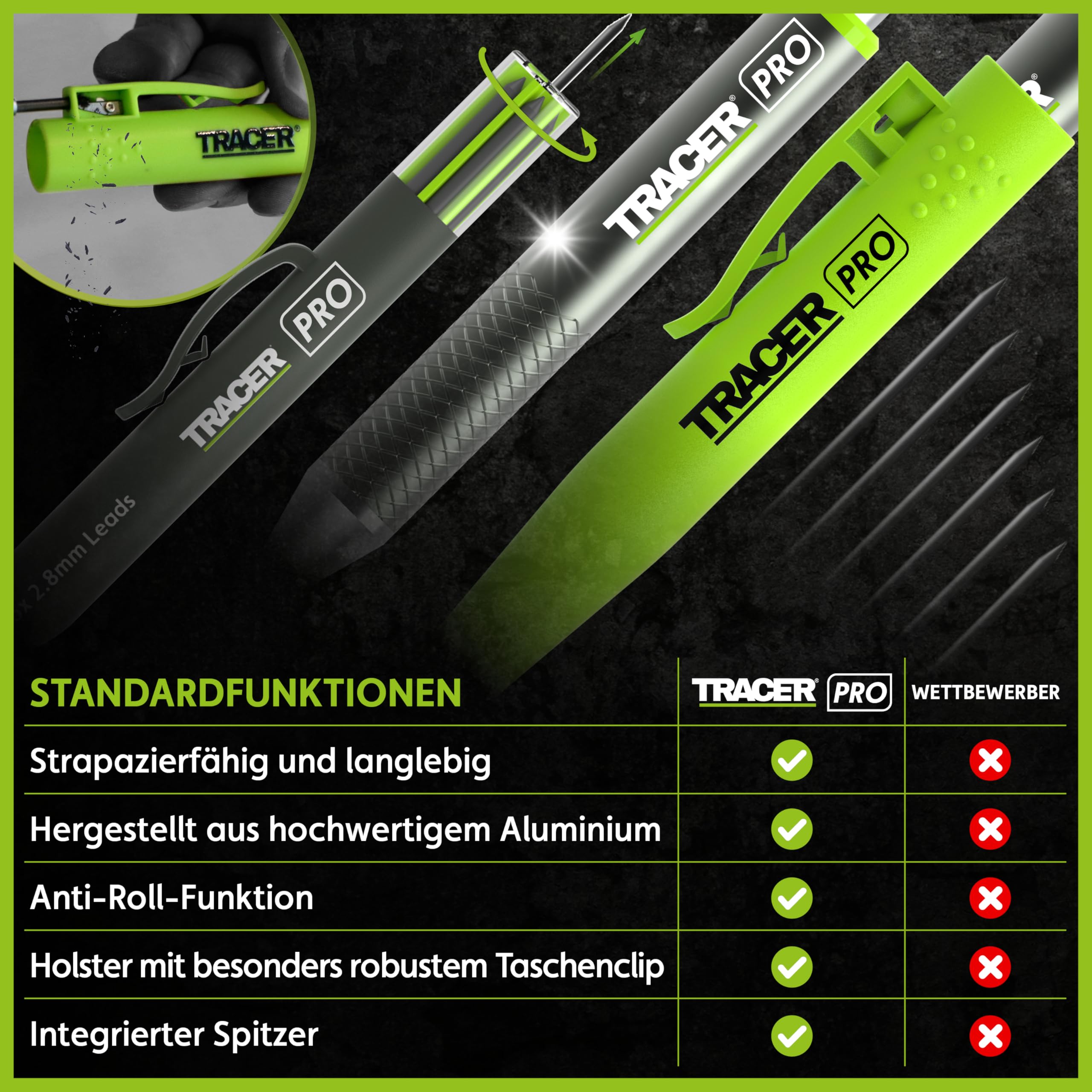 Tracer Pro Series Tieflochmarker AMK1-PRO Aluminium Baustift 145 mm