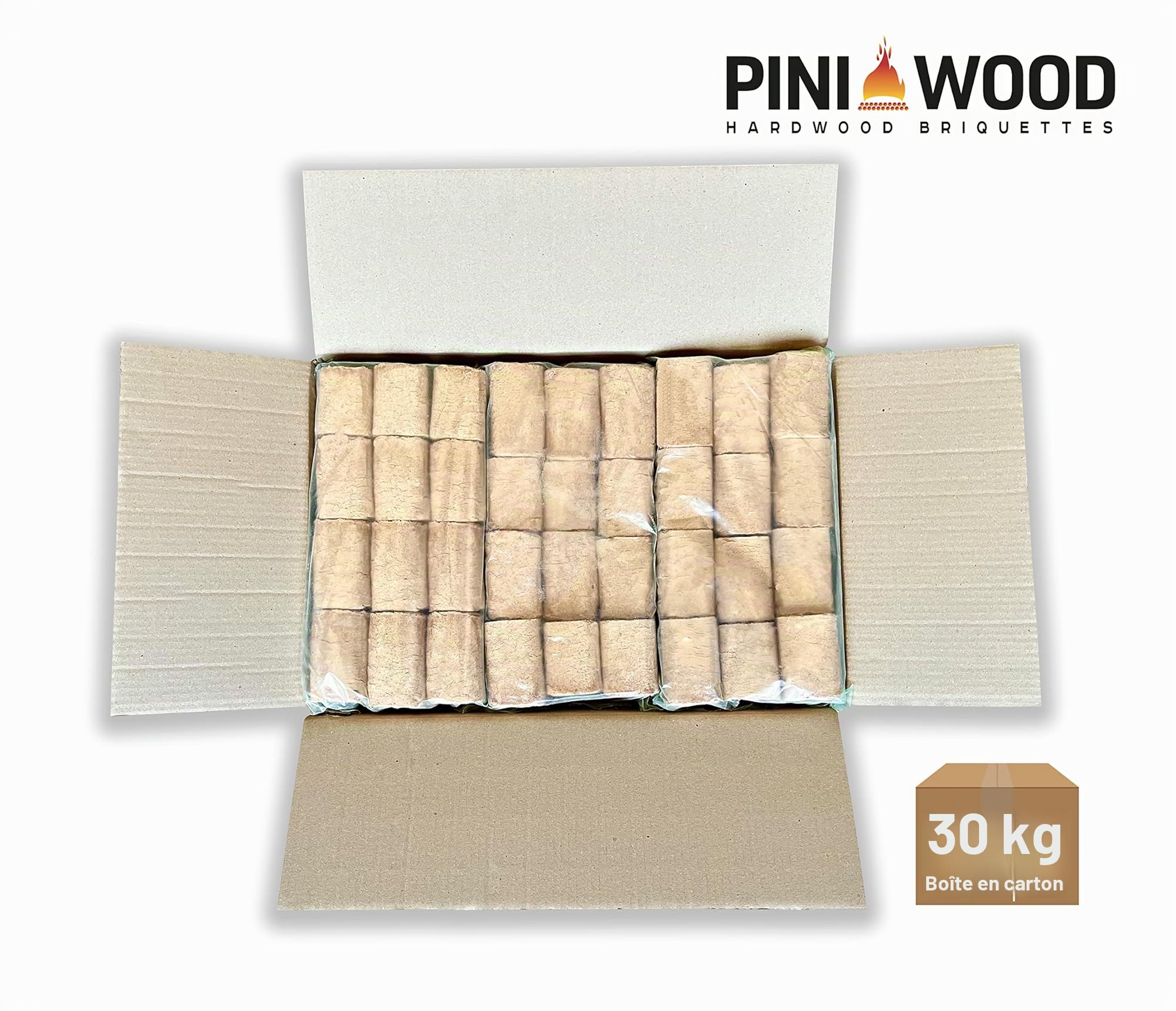 PINI Briquettes de bois de hêtre 100 % bois de hêtre RUF pour cheminée, four, barbecue, feu de camp (30 kg)