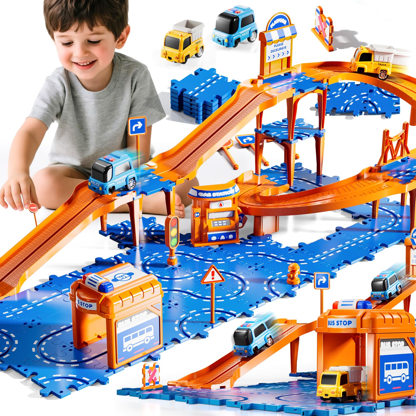 Amazon.com: KIZONLY Puzzle Racer Kids Car Track Set, 4-Tier Race