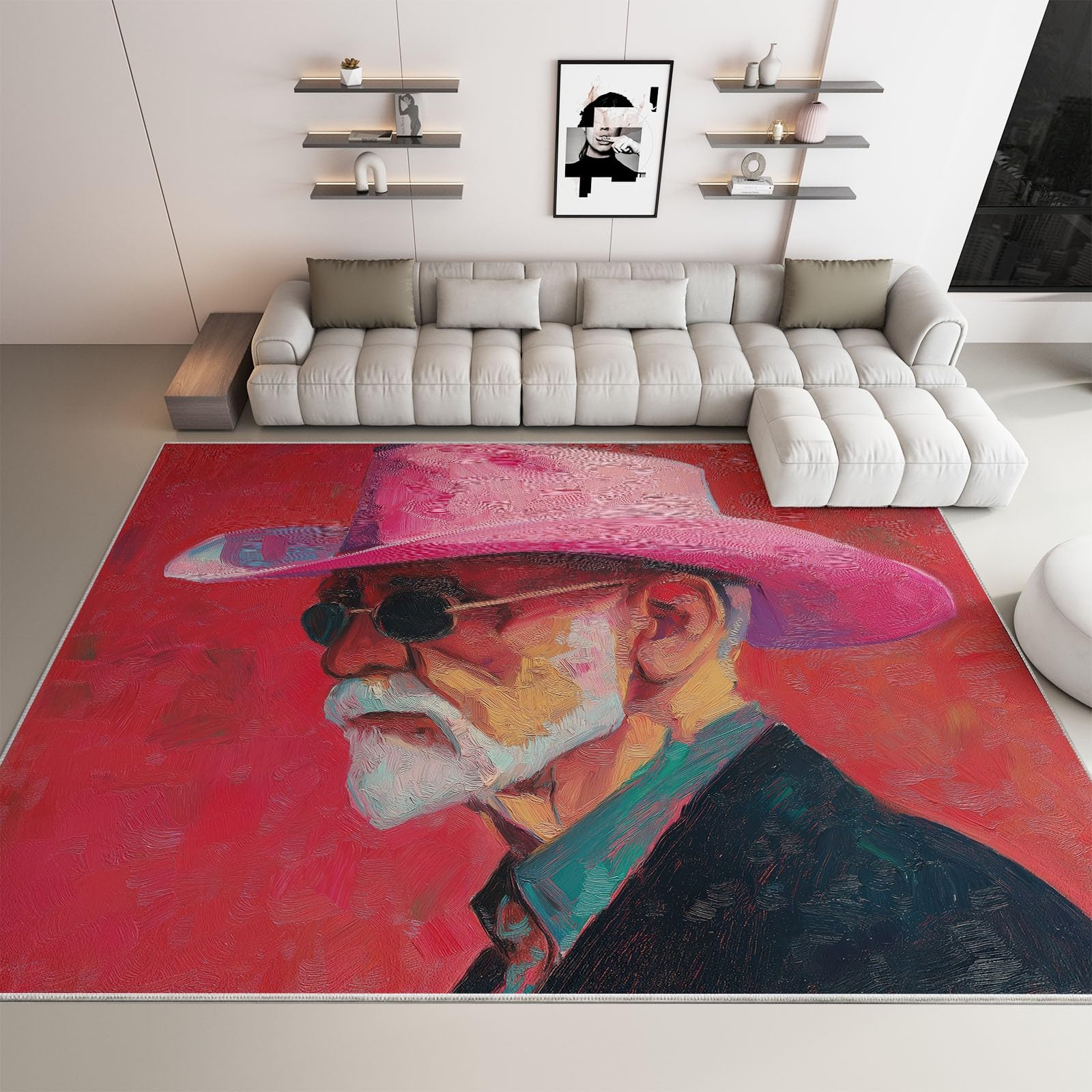 Volkskunst obraz olejny, figurki, dywan do salonu, 160 x 230 cm, do sypialni, wysoka gęstość runo, antypoślizgowy, z krótkim włosiem, sztuczna wełna, nadaje się do prania, przyjemnie miękki dywan do