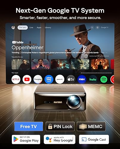 Miniatura 3 de Aurzen EAZZE D1 MAX - Proyector inteligente mejorado para Google TV compatible con 4K, ultra brillante, 1000 lúmenes ANSI, tecnología MEMC,