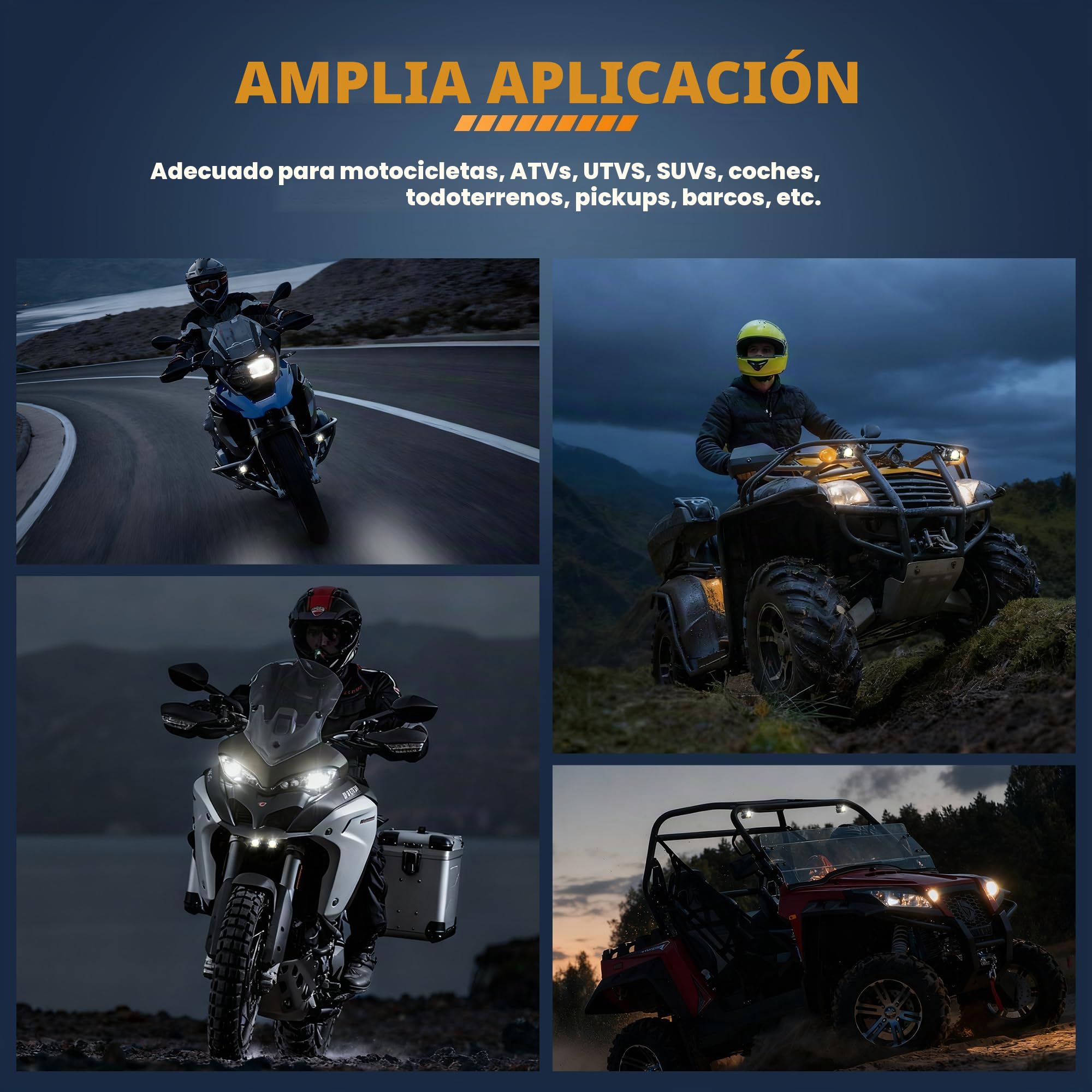 Future Eyes Feux Additionnels Moto LED, 120W 12000LM CE E-Mark E57, IP67 Étanche Phare Auxiliaire Moto, Feux LED 60W Double Faisceau avec Support 360°