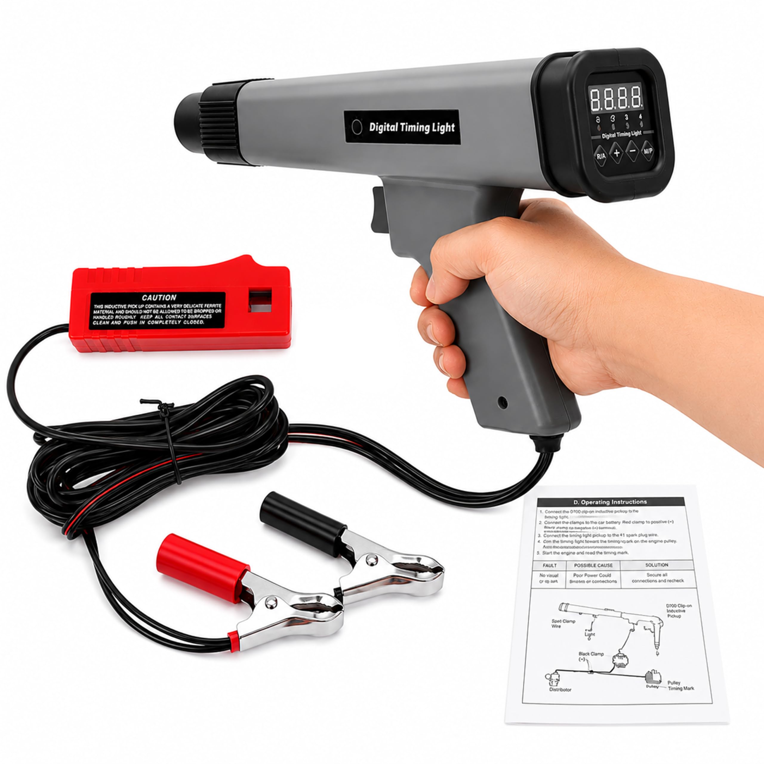 Digital Timing Light with Tachometer, 12V Ignition Timing Gun, Automotive Timing Light with Advance Angle, Xenon Timing Strobe Light, Inductive Clamp for 2 and 4 Stroke Engines
