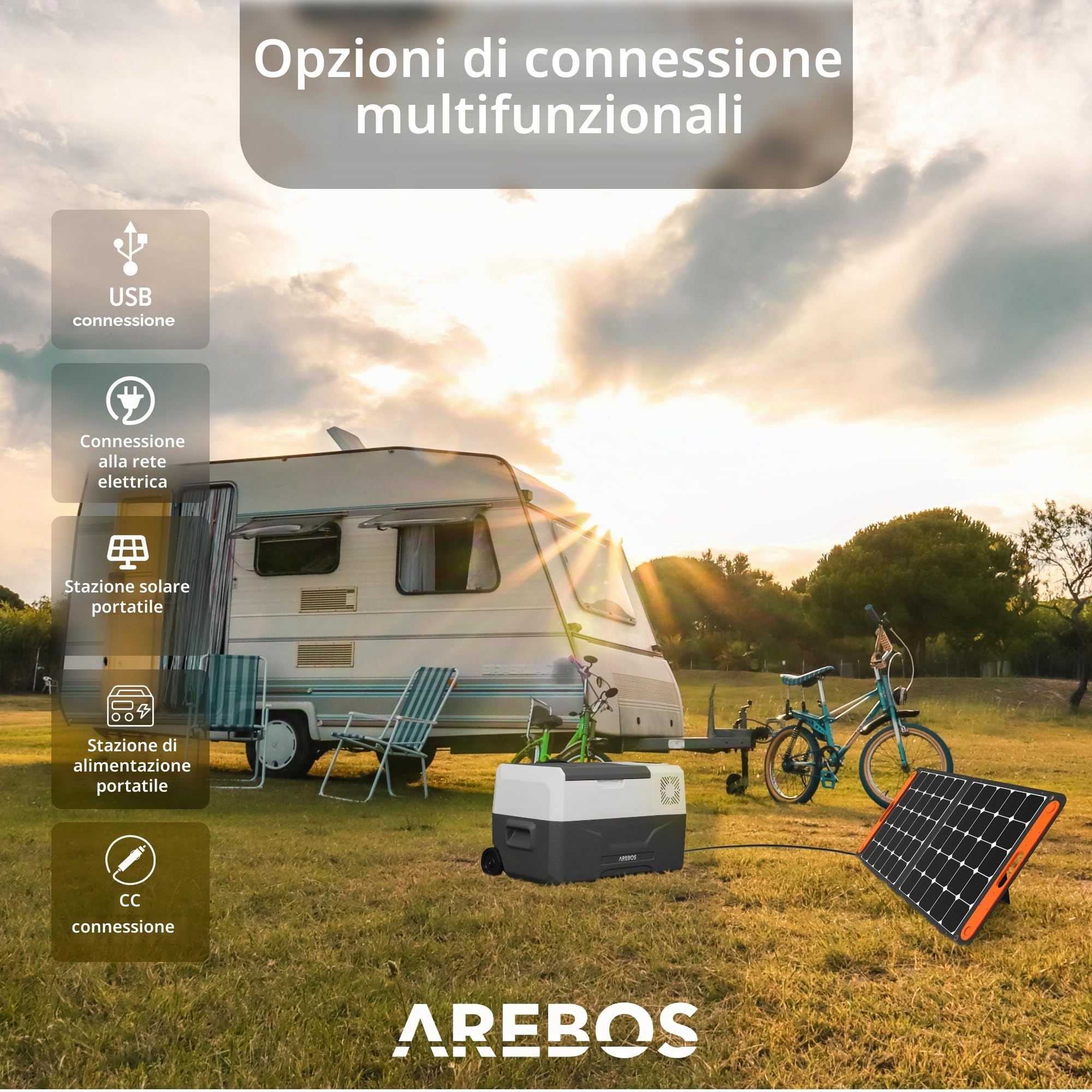 Arebos Compressore frigorifero con ruote, 27 litri, congelatore elettrico con app e controllo intelligente, porta USB fino a -20 °C, 12/24 V, 230 V, per auto, camion