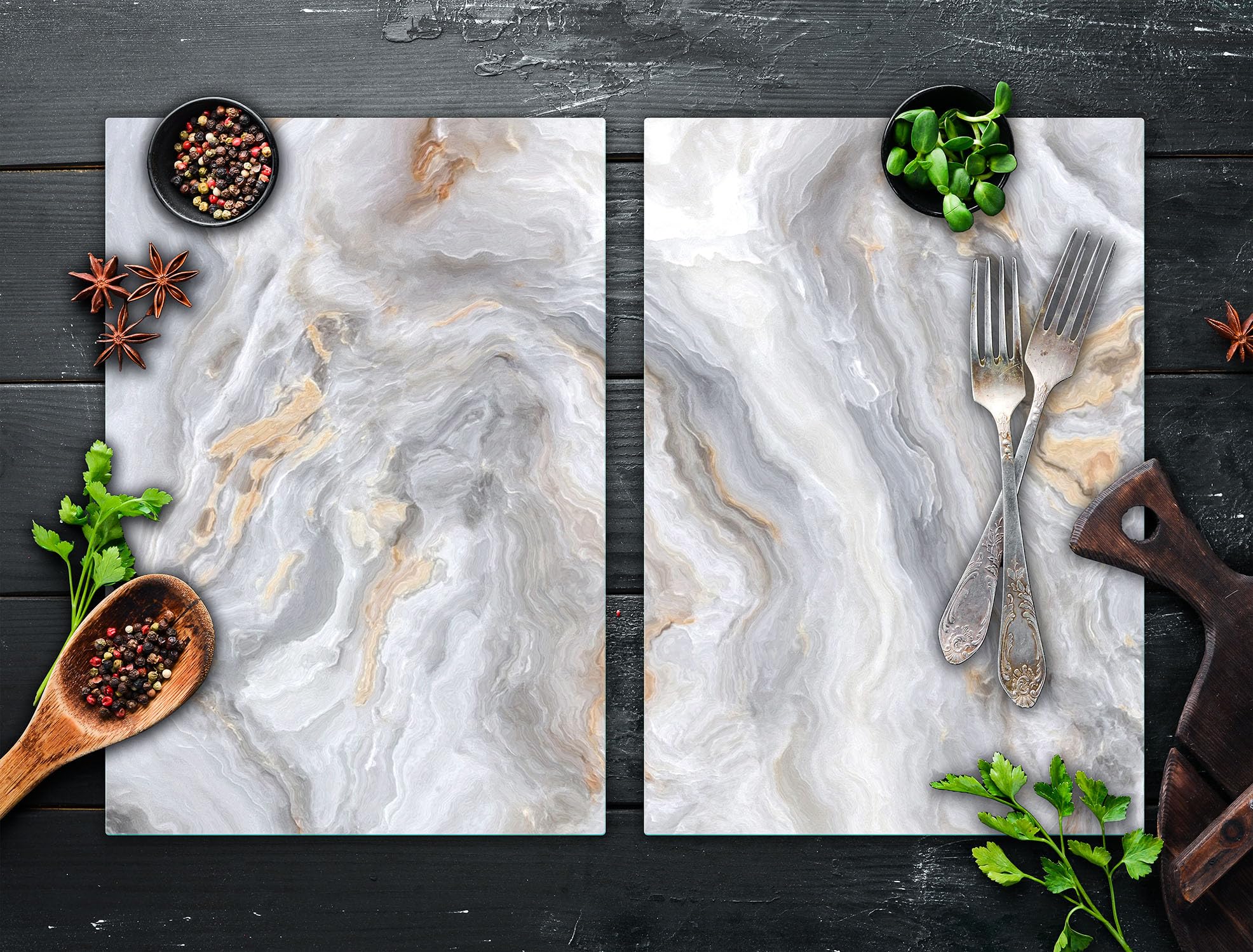 Copri Piano Cottura In Vetro Temperato Marmo 35x52 Cm | Tagliere E Protezione Fornelli Induzione