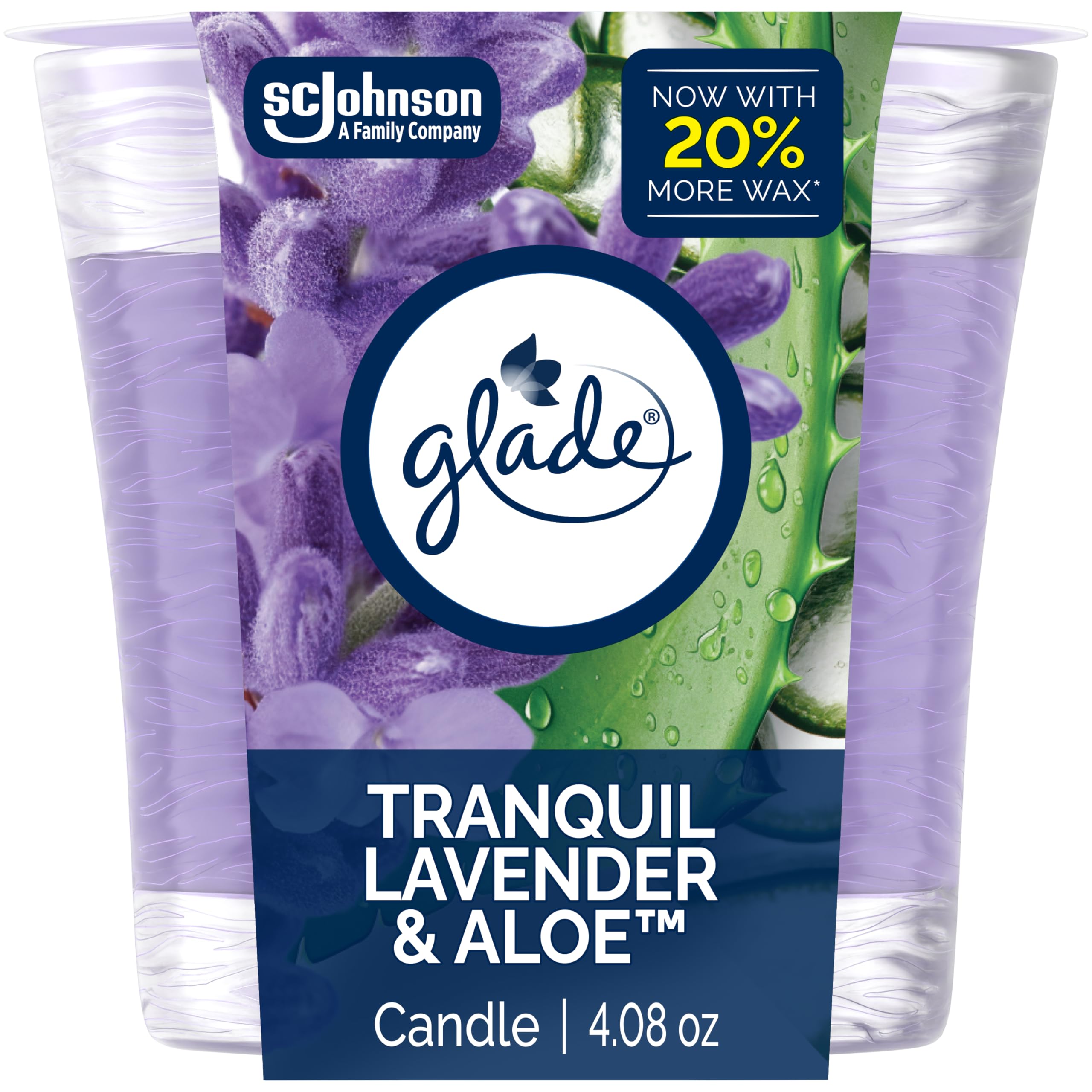 Glade 1-Wick Scented Candle Jar, Tranquil Lavender & Aloe, Air Freshener Infused with Essential Oils, 4.08 Oz