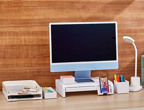 Miniatura 7 de Bostitch Konnect - Elevador de monitor ajustable con cajón y soporte para teléfono celular, soporte para computadora portátil para escritorio, 4