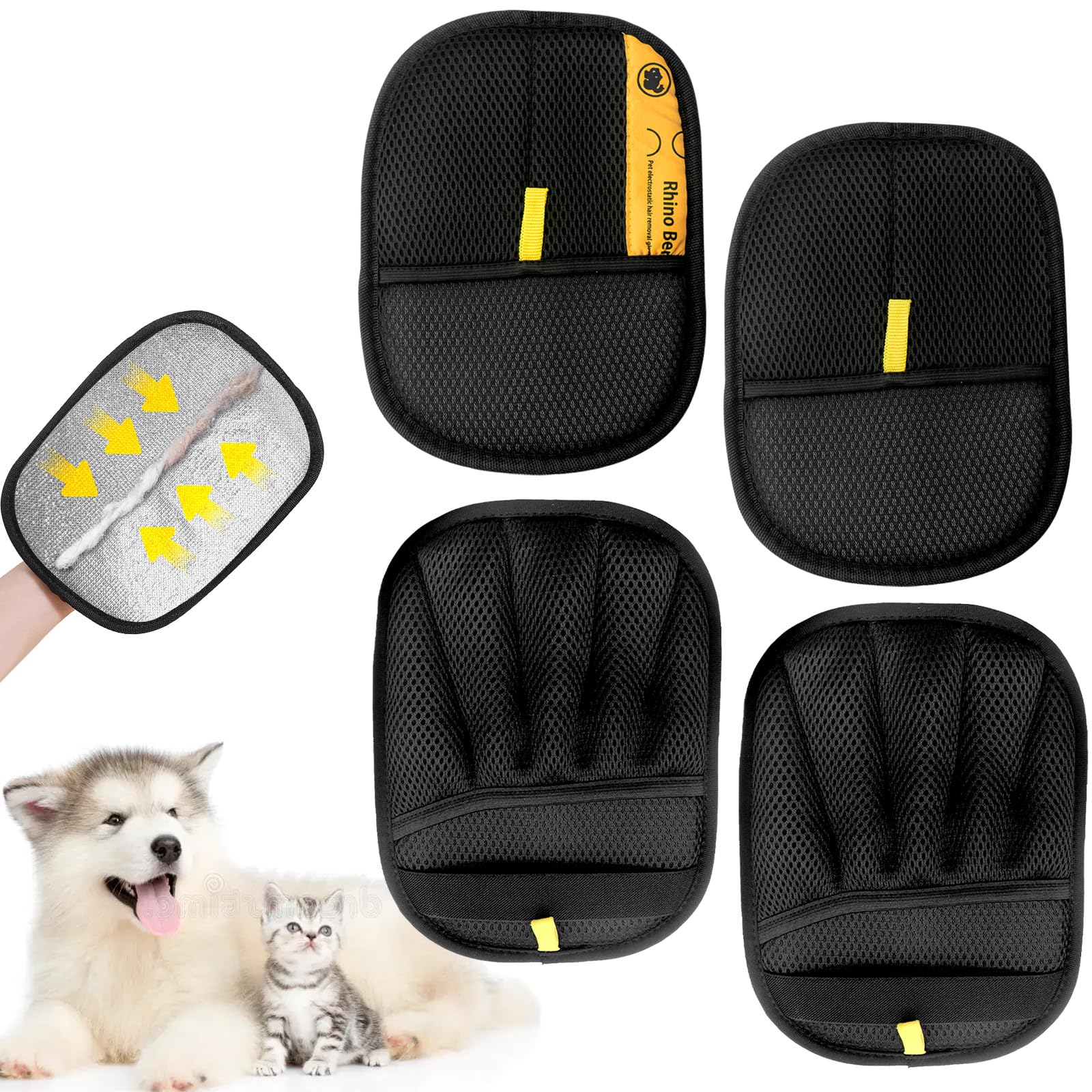 4Pcs Cat Grooming Glove, Static Removal Gloves Pet Hair, Dog Washing Gloves, Double Sided Pet Grooming Gloves