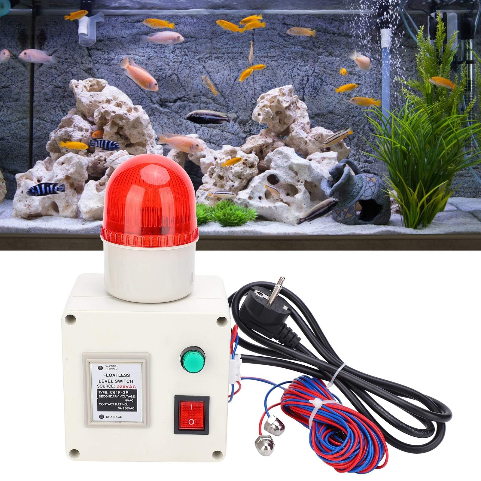 Interrupteur de Niveau d'eau, Capteur de Niveau de Liquide Bas, ContrôLeur D'alarme de Manque d'eau 90 DB avec Silencieux Prise UE 220 V, avec Résistant à La Corrosion