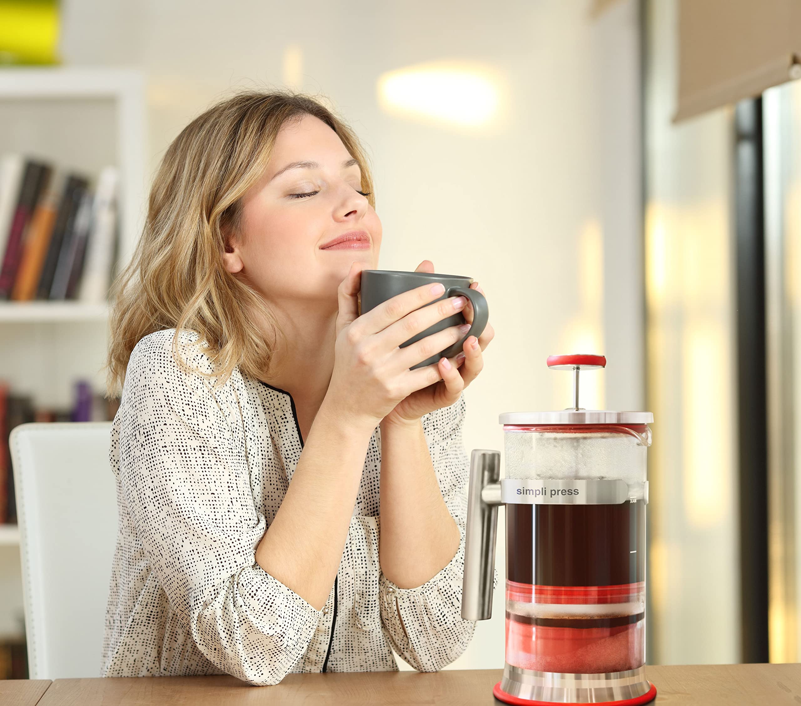 Simpli Press French Press Kaffee- und Teebereiter – einfache Reinigung & körnfreier Kaffee – anpassbarer Kaffee – geschmackvoller, glatter Kaffee – Kunststofffreier Premium-Edelstahl – 964 ml – Rot