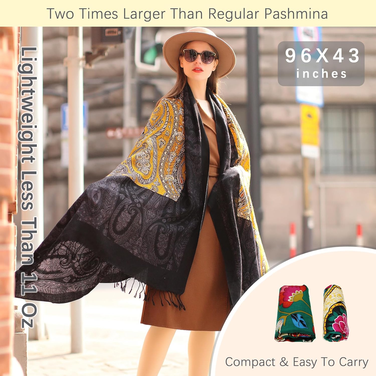 DANA XU 100% Merino Wool Extra Large Pashmina Blanket Travel Scarf Cashmere Wrap for Women Fall Winter Oversize Shawl Floral - Image 6