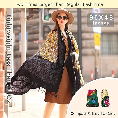 Miniatura 287 de DANA XU Manta de pashmina extragrande 100% de lana merina, bufanda de viaje, bufanda de cachemira para mujer, otoño e invierno, chal de gran