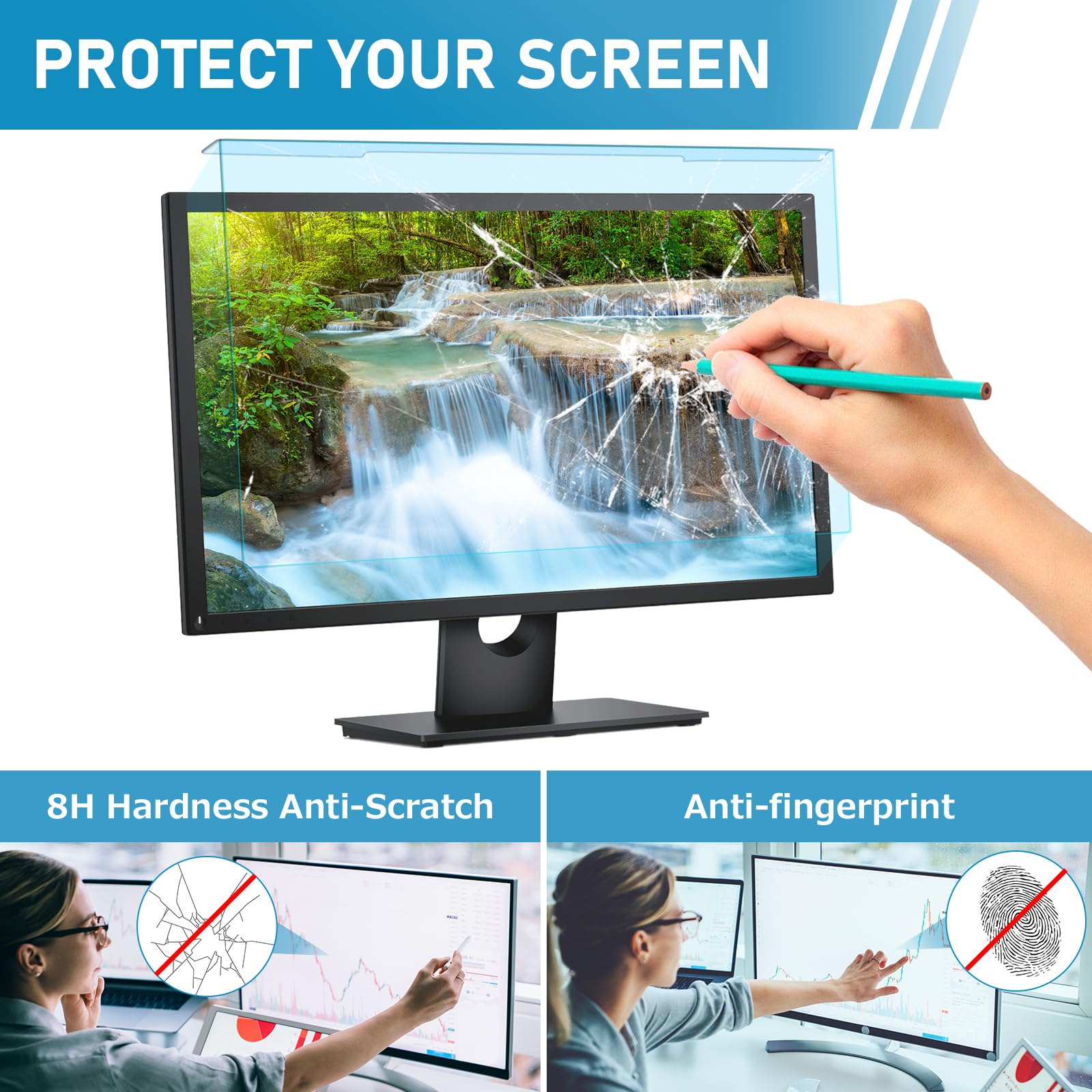 LAMA Filtre de protection d'écran universel anti-lumière bleue 23-24 pouces – Protection d'écran anti-UV pour écran de bureau – Type de suspension/amovible – Protection des yeux, réduit la fatigue