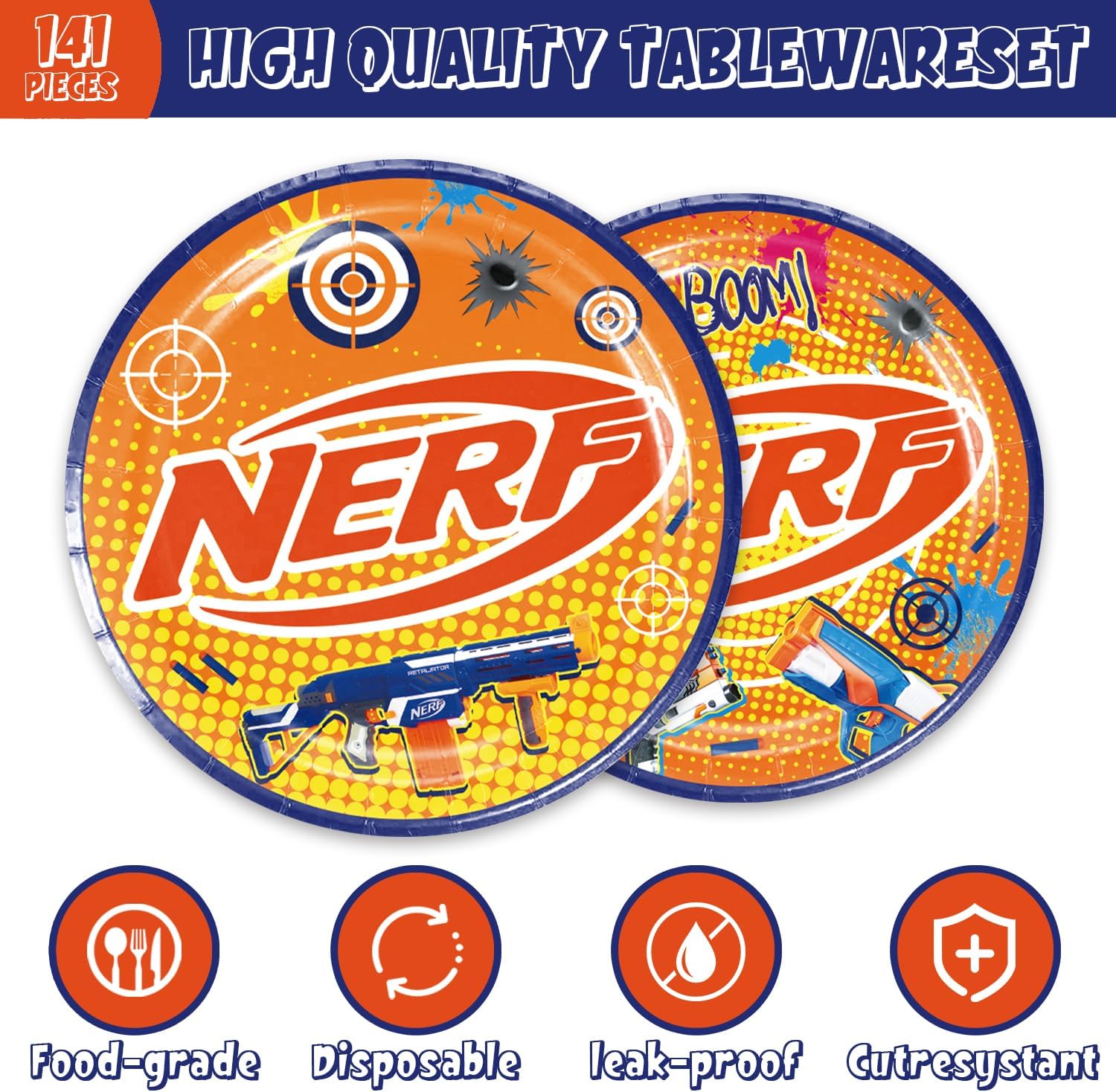 141Pcs Dart War Parties,Dart War Party Tableware Party Disposable Dinnerware Plates Cups Napkins for Dart Battle Baby Shower Party Decoration Supplies,Serves 20