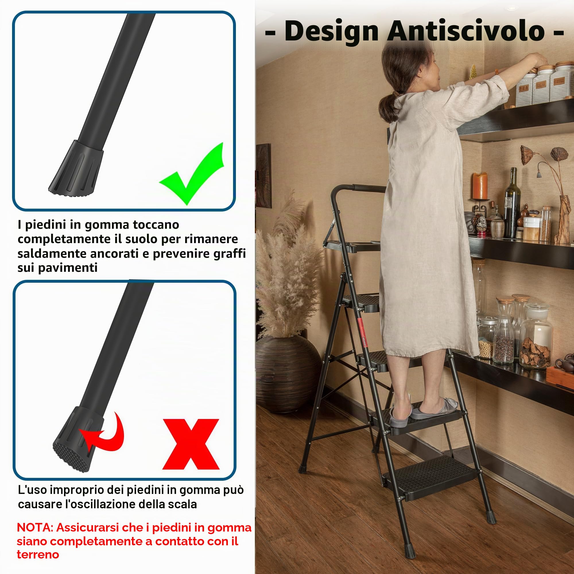 BONTEC Scala 4 gradini, sgabello pieghevole con piattaforma per attrezzi, ampi pedali antiscivolo, scala robusta in acciaio resistente da 150 kg, comoda impugnatura, sgabello portatile in acciaio