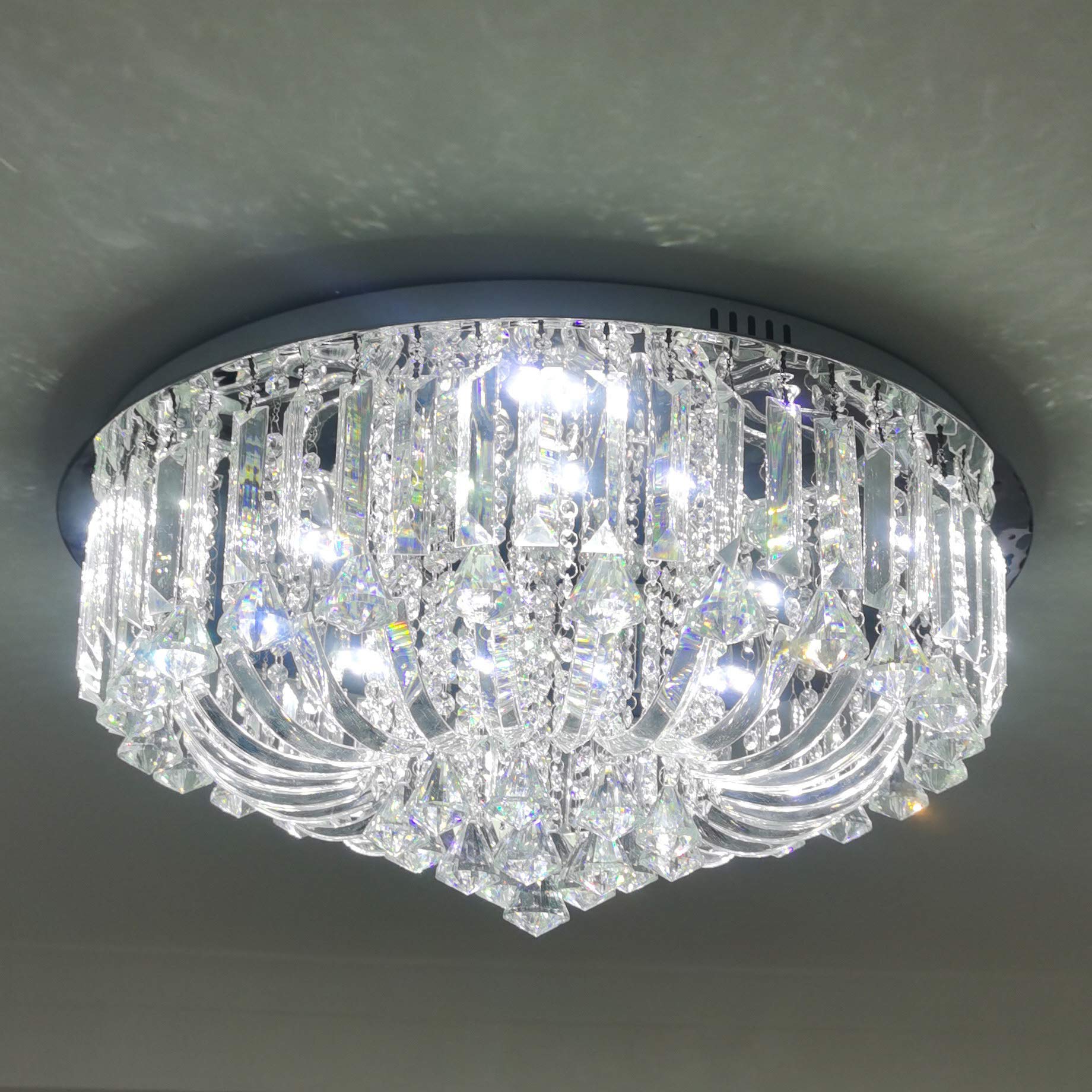 Genuine K9 Crystal Flush Ceiling Light Round Chandelier 3 Colours - white / 65cm / ChromeCrystal