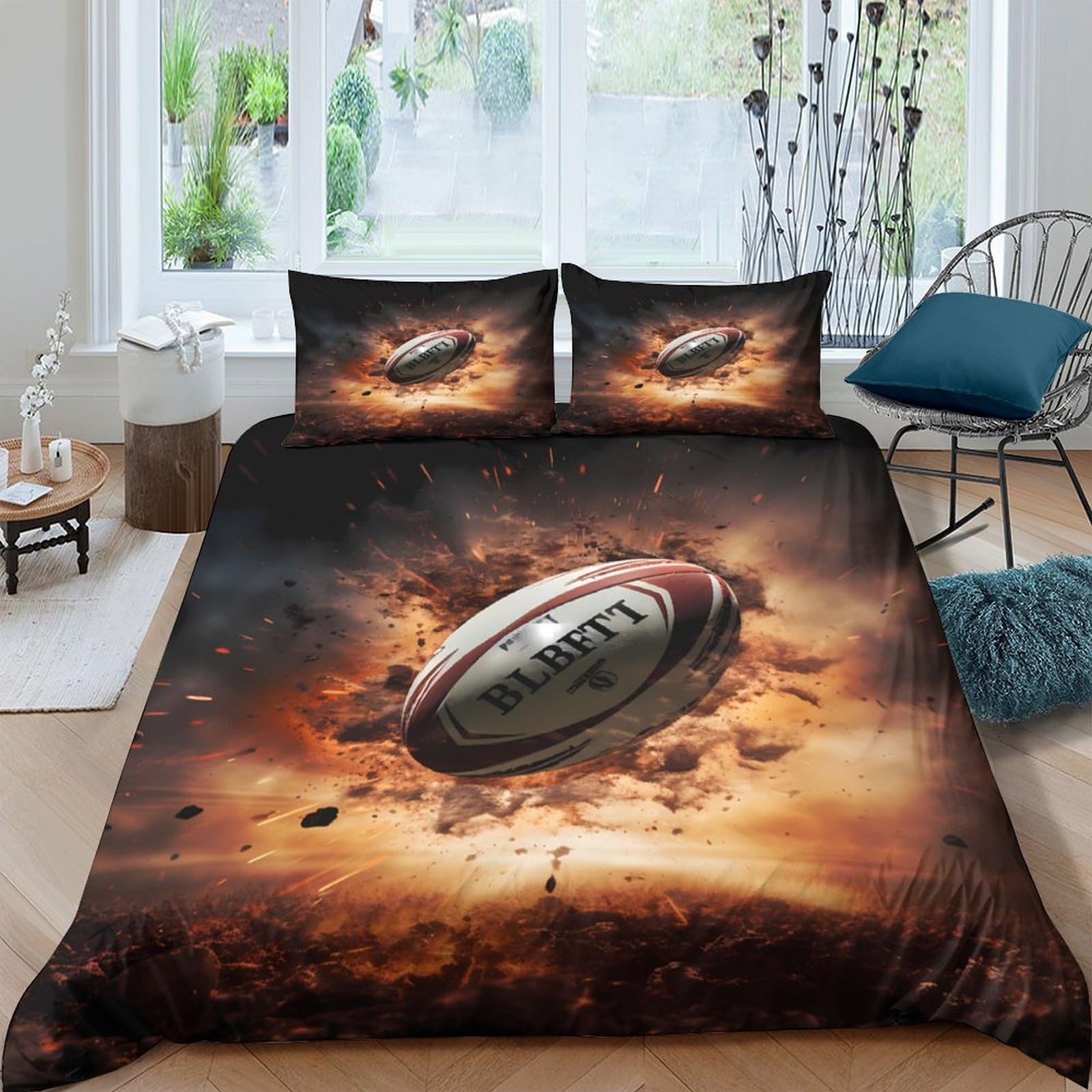Ctjqhvkz Style-2 3D Printed Rugby Explosion Fitted Sheet Microfiber Soft Bed Cover For Bedroom Dorm Decor Mattress Protection Single（135X200cm）