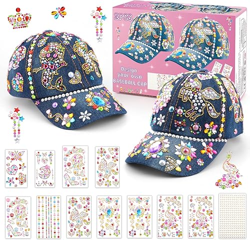 Regalos para niñas, decora tu propia gorra de béisbol, 2 piezas, regalos de cumpleaños, divertidas artes y manualidades para niños de 8 a 12 años
