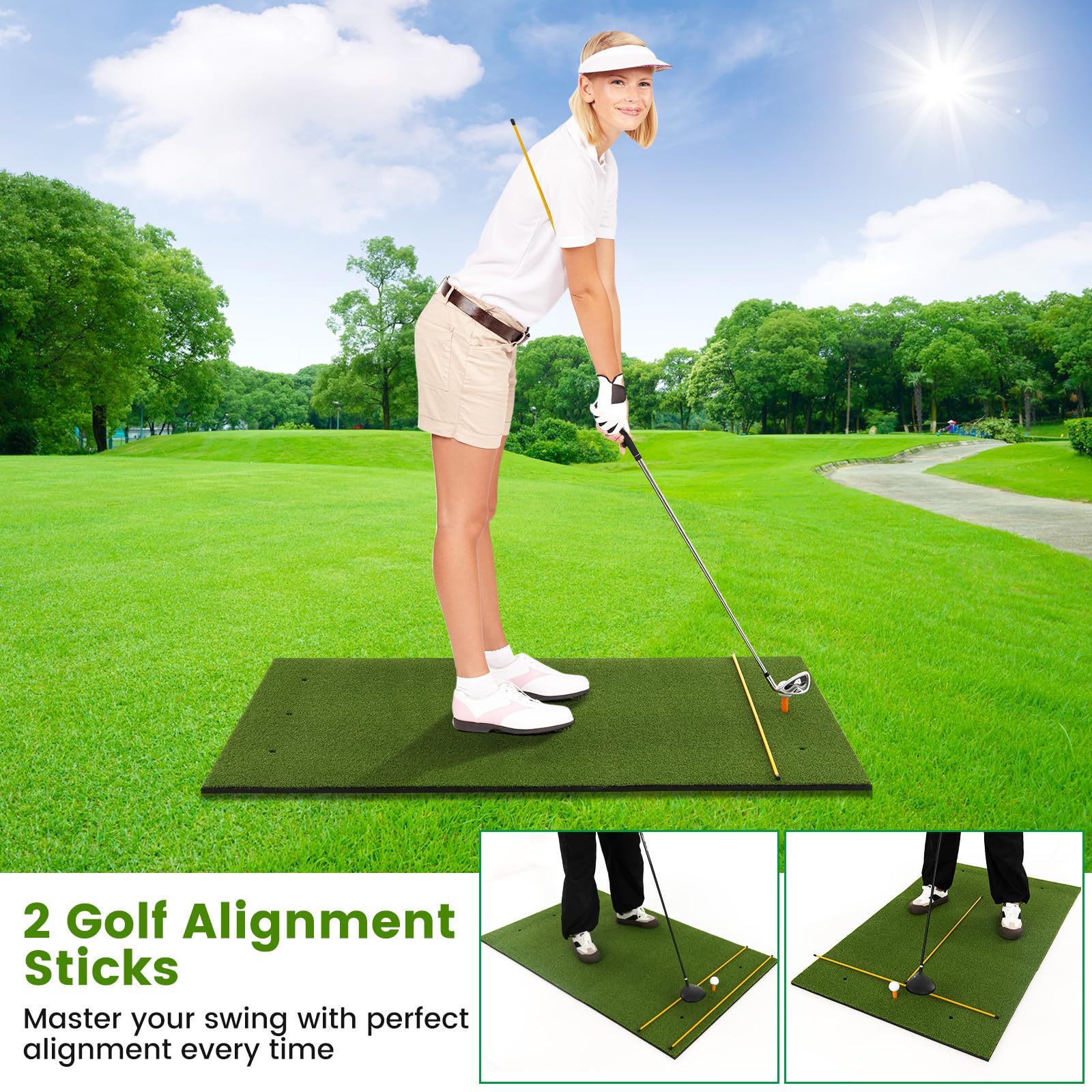 LIFEZEAL Mata treningowa golfowa, mata do gry w golfa z 6 otworami, mata do trawnika do ćwiczeń golfowych wewnątrz i na zewnątrz z 2 trójnikami i wędkami kierunkowymi 90 cm