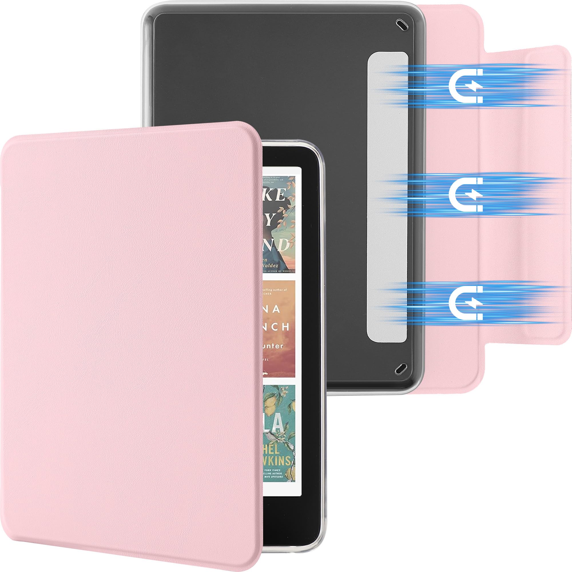 Abnehmbare Magnetische Hülle für 6'' Kindle 11. Generation (2022 & 2024), Schlanke PU-Schale mit Auto Wake/Sleep, Pink