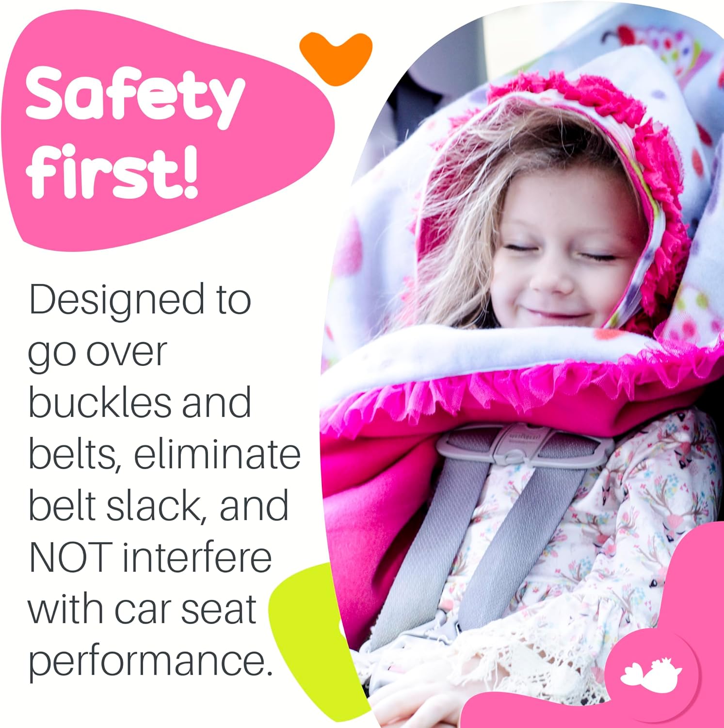 Birdy Boutique Car Seat Poncho for Kids – Reversible Warm Blanket with Hoodie – Safe to Use Over Seat Belts – Easy On, Easy Off, and Doesn’t Impact Seat Performance - Cupcake – One Size - Image 3