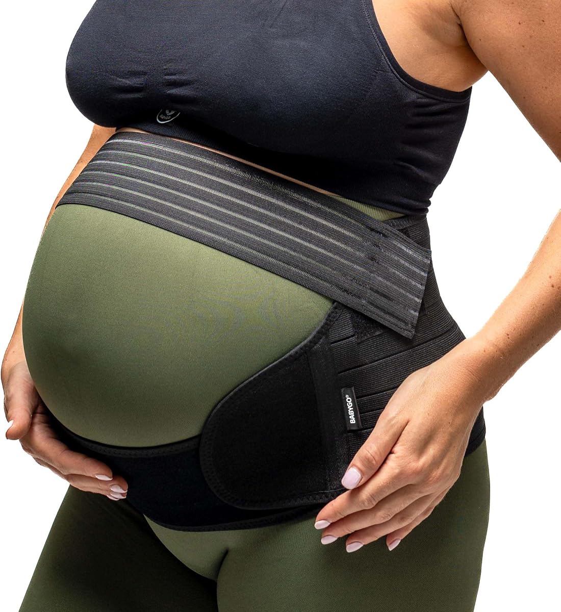 Cinturón de soporte para embarazo BABYGO® - Banda para el vientre de maternidad para aliviar el dolor de espalda, pelvis y cadera | Soporte de golpe ajustable