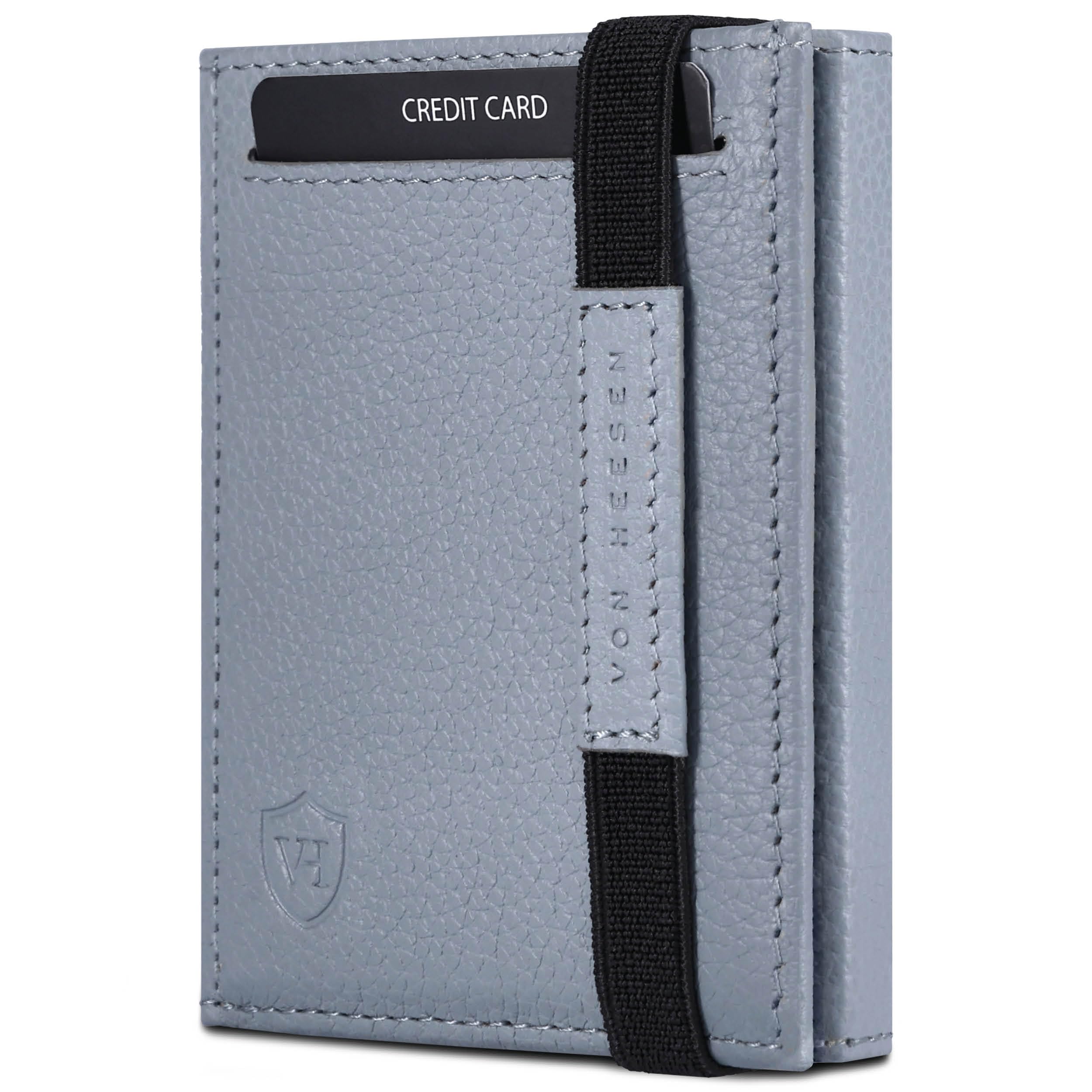 VON HEESEN Slim Wallet mit RFID Schutz - Geldbörse Herren klein - Mini Geldbeutel Damen Portmonee - Kartenetui Echtleder Karten Portemonnaie - Leder Kreditkartenetui Hellblau