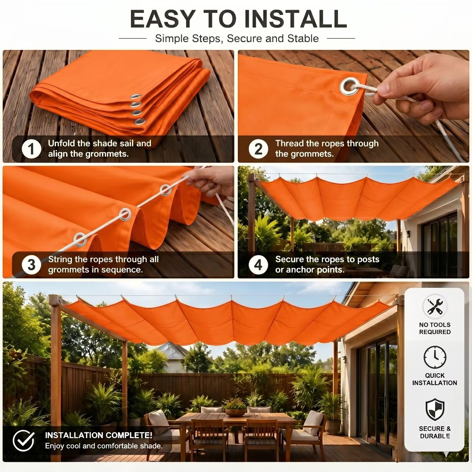 Ombrage Terrasse Extérieur 140x550cm Orange Voile-D'ombrage Rétractable Imperméable,Bâche Ombrages Vague Haute Densité,Idéal pour Pergola,Balcon,Abri de Voiture