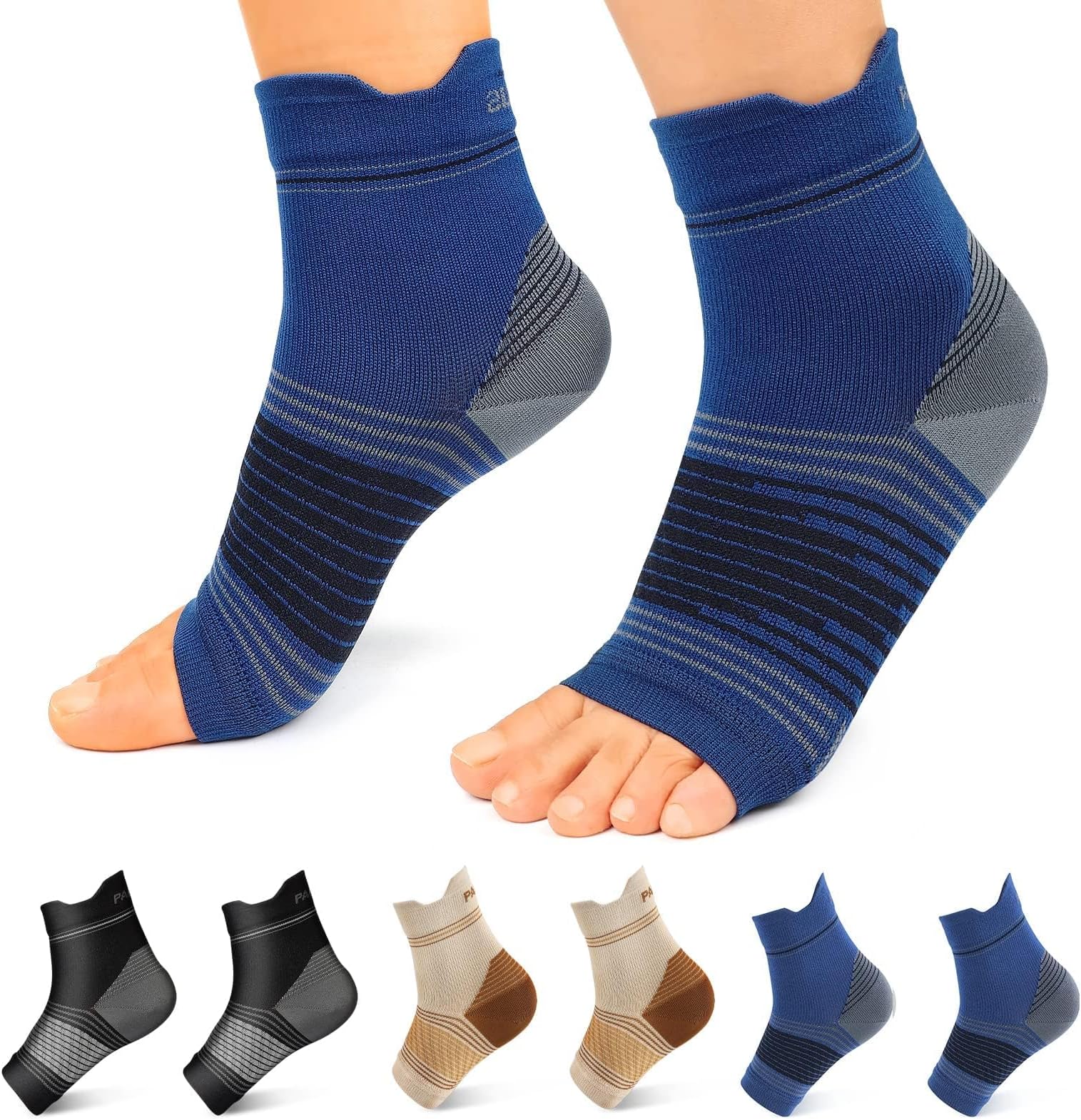6 Pairs Plantar Fasciitis Socks for Men & Women, Ankle Brace Compression Socks with Arch Support for Achilles Tendonitis, Heel Pain, Swelling & Arthritis Relief, Black, Nude, Navy, Large