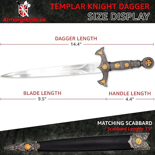 Miniatura 4 de Armory Replicas - Expedition of Faith - Daga medieval de acero inoxidable - Cuchillo de recreación de caballero cruzado templario para disfraz de