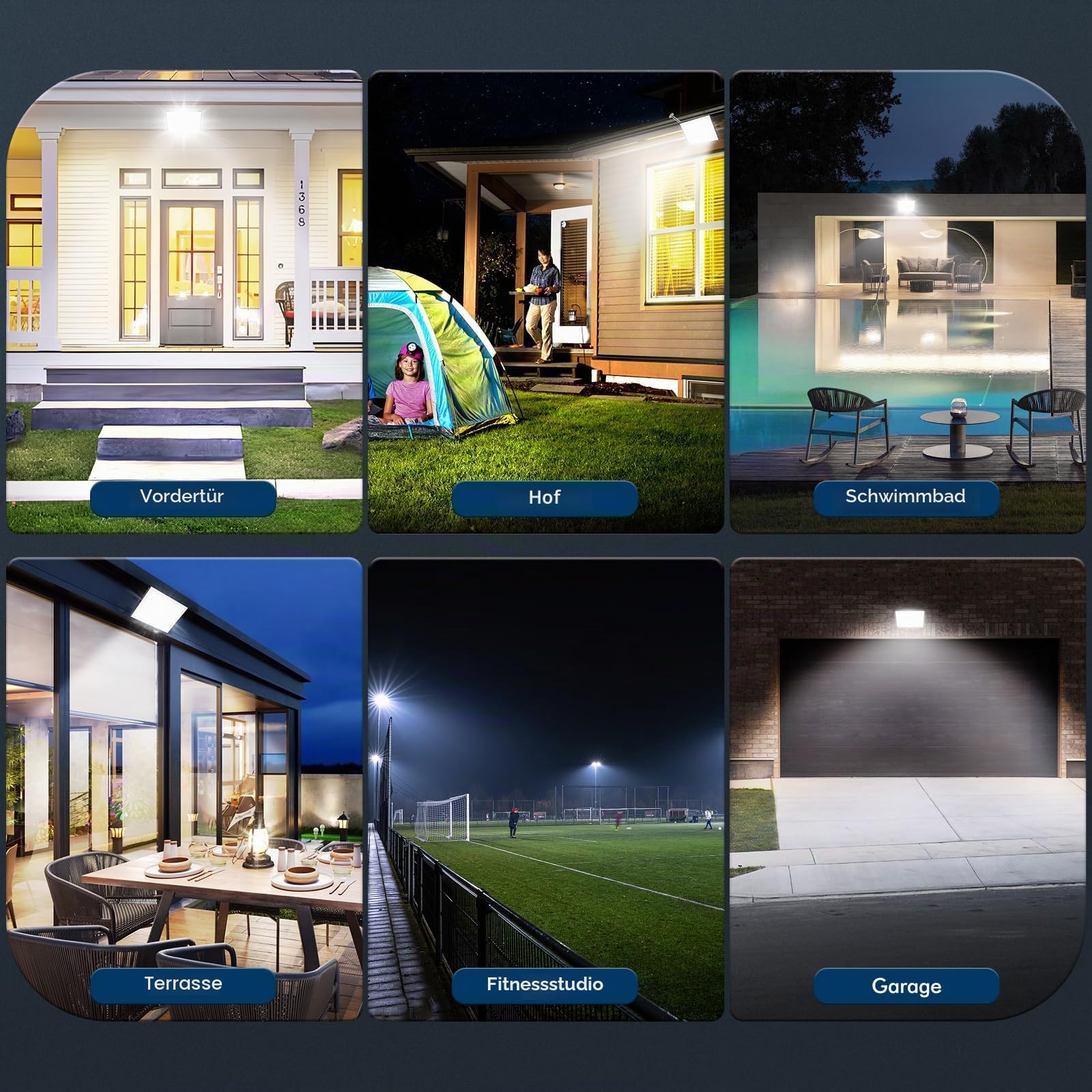 500W LED Strahler Außen, 50000LM Superhell, 6500K Kaltweiß Außenstrahler, LED Fluter Außen, IP66 Wasserfest Scheinwerfer für Hinterhof, Auffahrt, Garage, Flur, Garten - 2 Stück