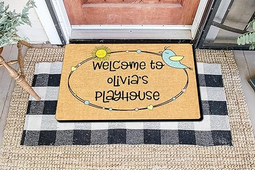 Miniatura 2 de VOTANTA Tapete personalizado para casa de juegos, bonito tapete de sol para niños y niñas, letrero con nombre personalizado para casa de juegos,