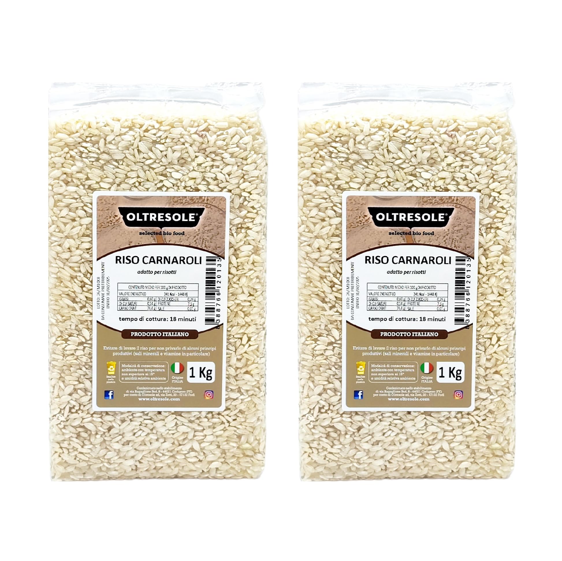 Oltresole Carnaroli Rice Artigianale Italiano - alto contenuto di amido e forte resistenza durante la cottura per risott