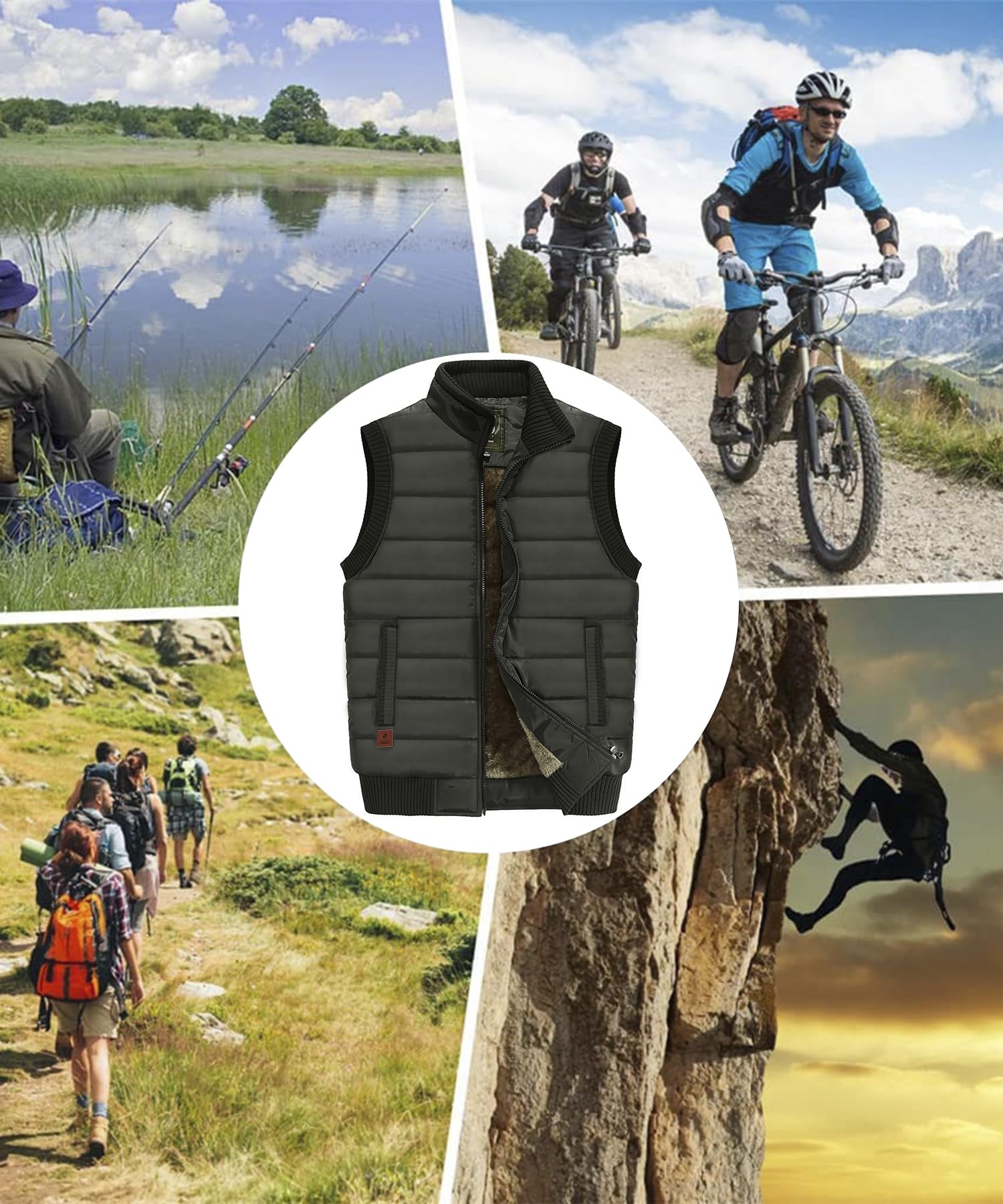 Gilet Invernale da Uomo in Pile da Pesca Giacca Senza Maniche Antivento Gilet per la Fotografia All'aperto con Tasche Multiple Giubbotto Imbottiti Trapuntato
