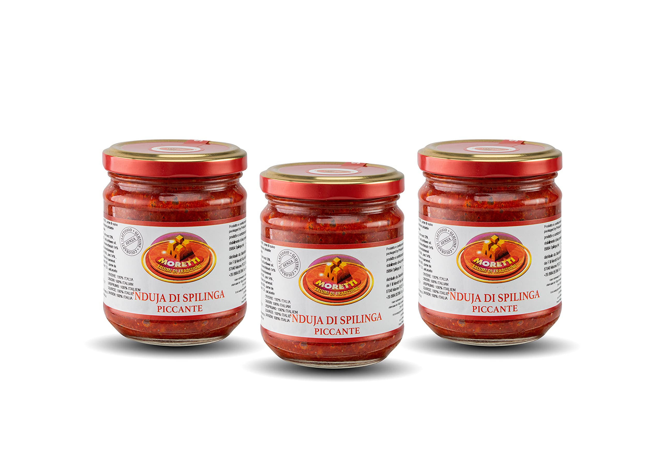 Spicy Spilinga Nduja 180g (180g, Pack of 3)| Artisan Spreadable & Creamy Salami in Jar | Made in Calabria | No GMOs