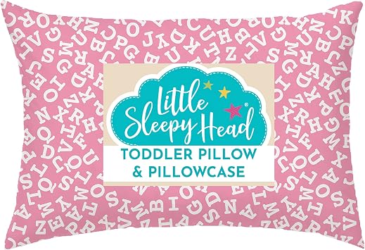 Little Sleepy Head Toddler Pillow with Cotton Pillowcase 13x18 Kids Pillow for Ages 25 Soft Hypoallergenic Toddler Bed Pillow for Travel, Daycare & Preschool Envelope Pillowcase Alphabet Pink