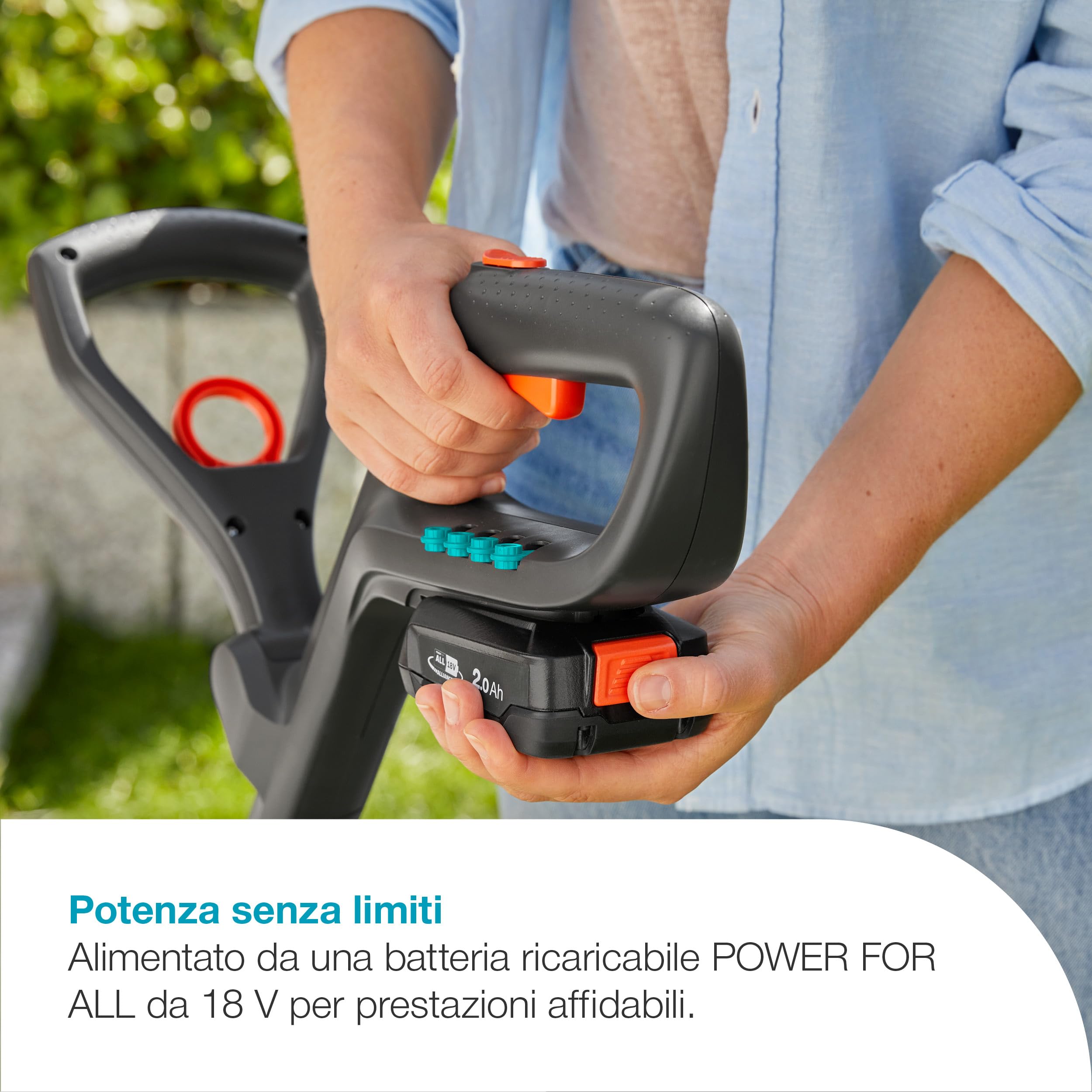 Gardena Trimmer A Batteria EasyCut 23/18V P4A Set Pronto All’Uso: Potente, Leggero, Telescopico, Testa inclinabile, Senza fili (14700-20)