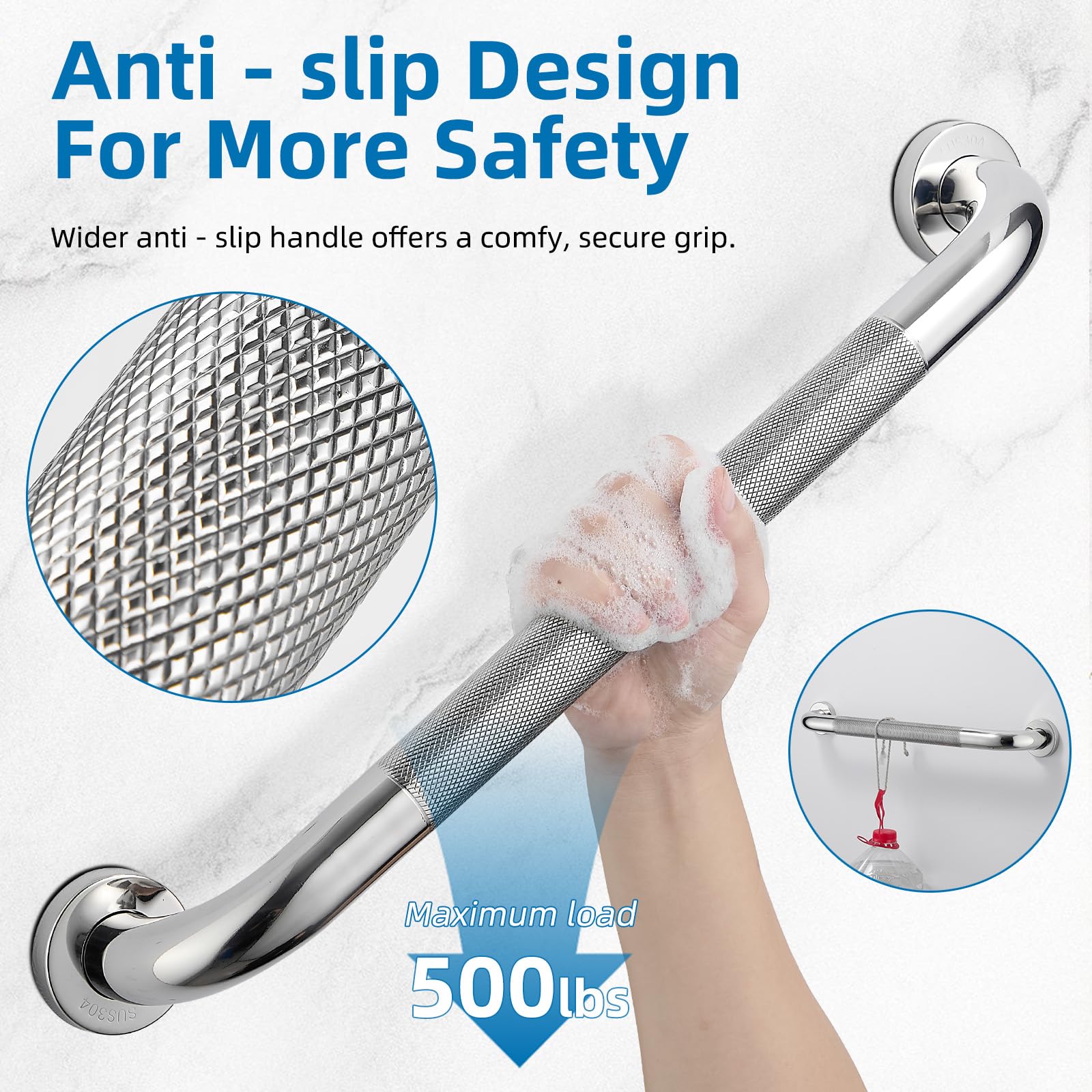 Barras de agarre para ducha, paquete de 2 unidades, 20 pulgadas, antideslizantes, de acero inoxidable, barra de agarre de seguridad para baño, barra de agarre de ducha, soporte para
