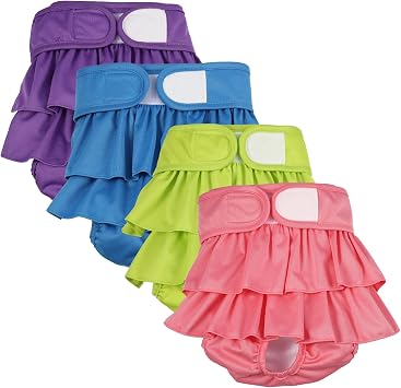 4 Pack Dog Diapers Female Washable Dog Diapers Reusable Puppy Diapers Highly Absorbent Comfortable Doggy Diapers for Dogs in Heat or Excitable UrinationS Candy Color