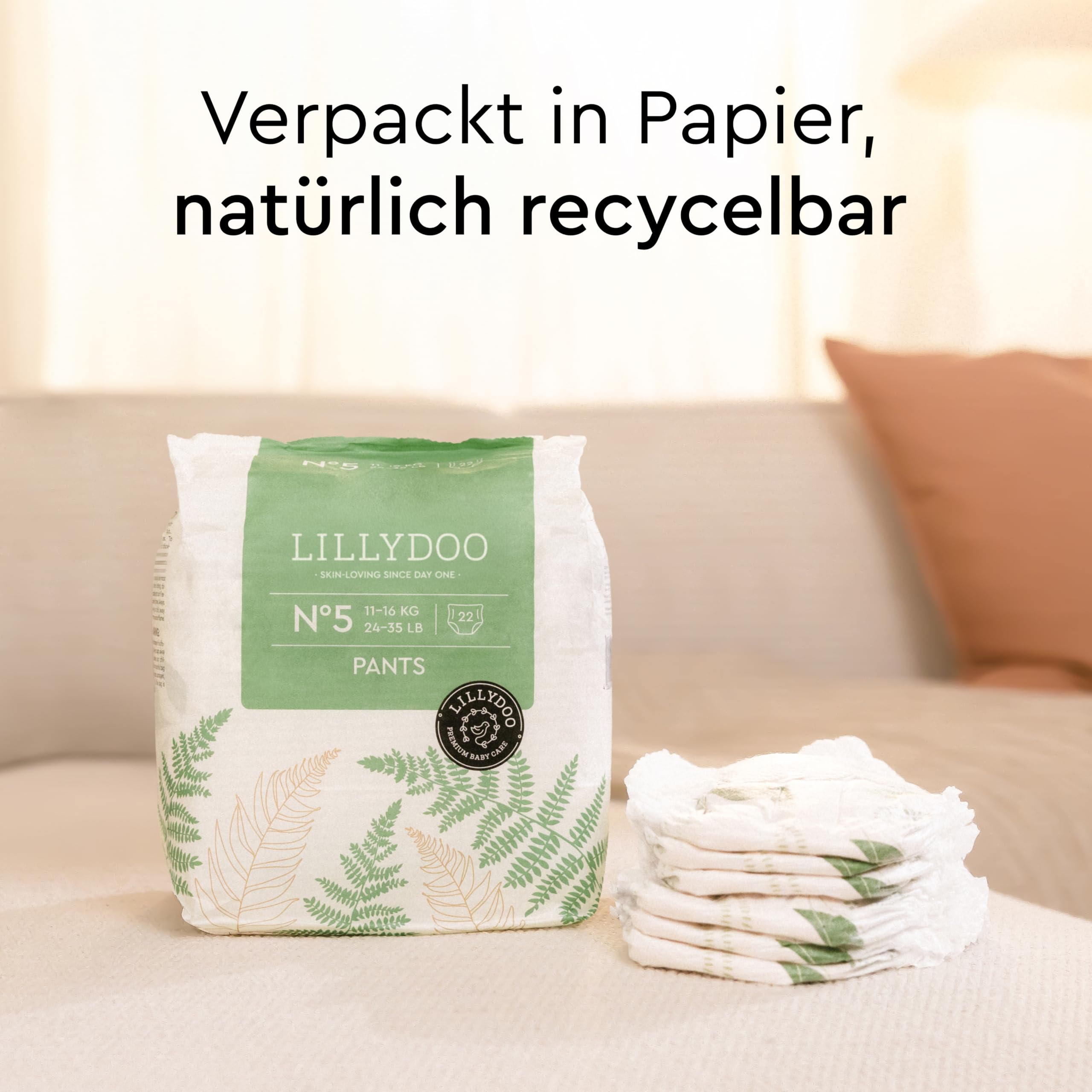 LILLYDOO green Baby Windeln Pants - Größe 6 (13+ kg), Monatsbox (114 Höschenwindeln), Sicherer Auslaufschutz - Hautfreundlich, Chlorfrei & Ohne Lotionen für empfindliche Haut, Dermatologisch getestet