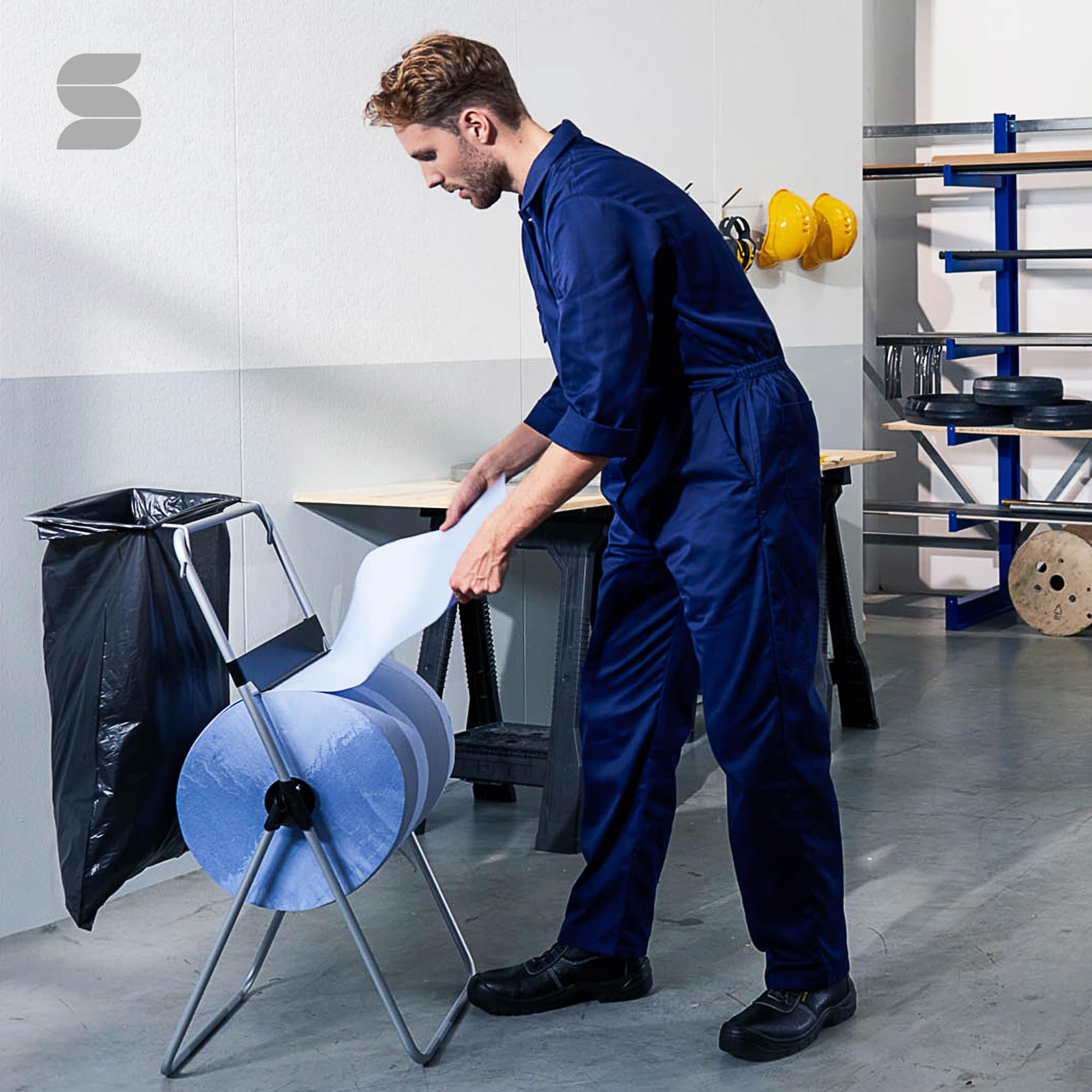 Satino Putztücher – 2 Rollen / 2-lagig – 3.000 Blatt / 1050 m – 23 x 35 cm - Made in Germany – reißfest, saugstark & ergiebig – Werkstatt Papierrolle - 100% Recyclingpapier – blaue Reinigungstücher