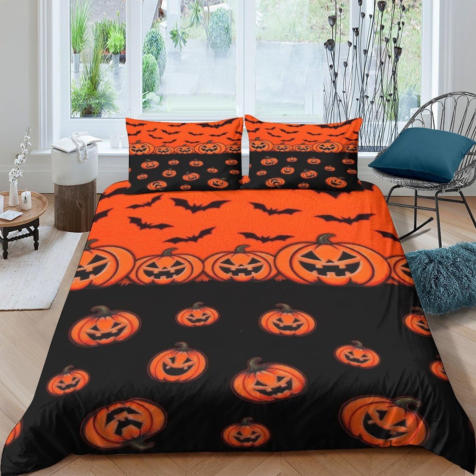Ctjqhvkz Style-7 3D Printed Pumpkin Halloween Fitted Sheet Microfiber Orange Black Mattress Cover For Bedroom Guest Room Decor Single（135X200cm）
