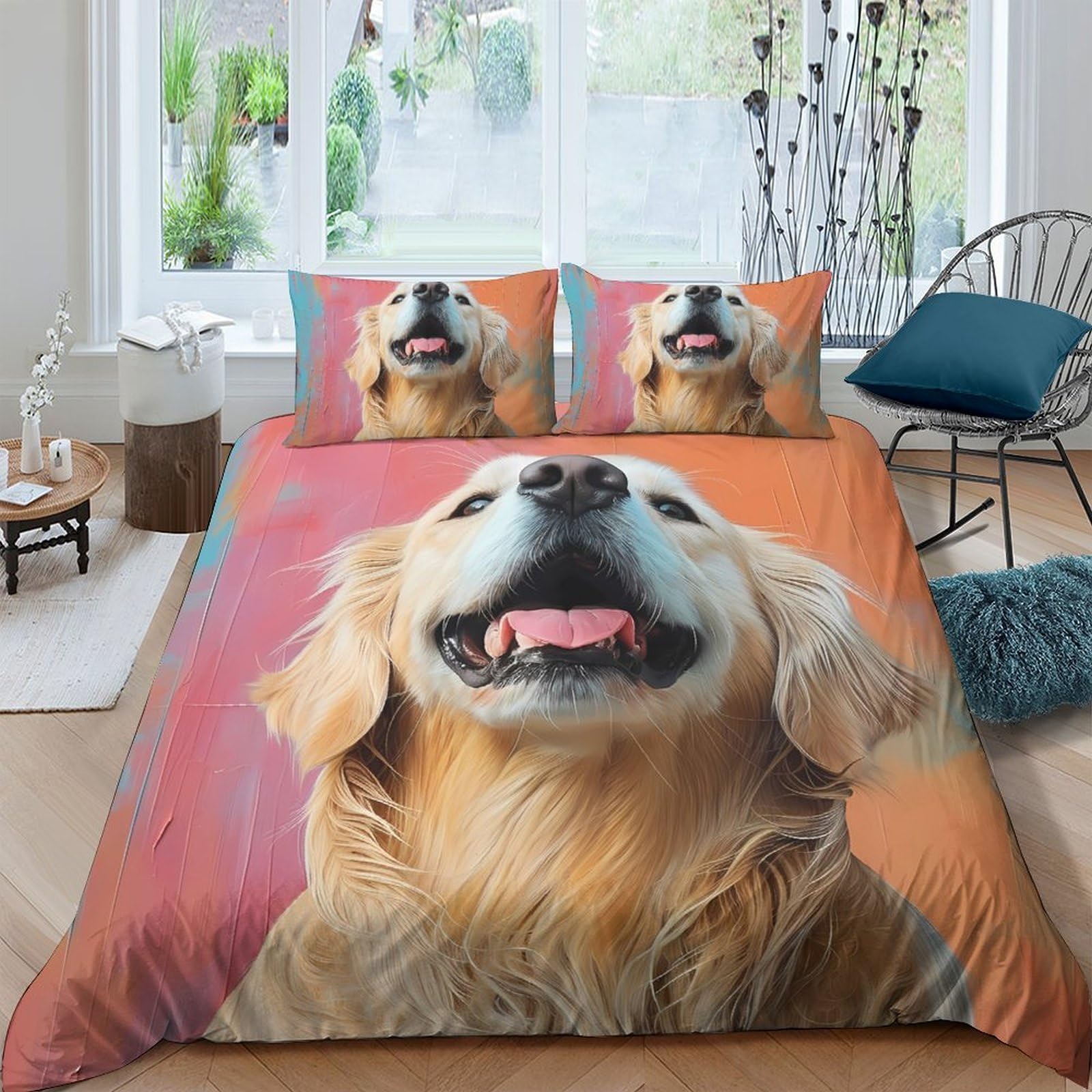 Ctjqhvkz Style-6 3D Printed Golden Retriever Fitted Sheet Microfiber Soft Breathable Dog Portrait Bed Cover For Bedroom Decor Single（135X200cm）