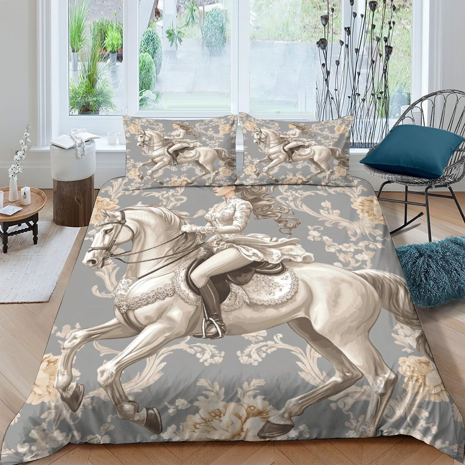 Ctjqhvkz Style-5 3D Printed Classical Horse Fitted Sheet Microfiber Durable Artistic Bed Cover For Bedroom Guest Room Decor Easy Care Single（135X200cm）