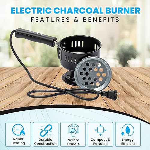 Miniatura 3 de Quemador eléctrico portátil de carbón  Calentamiento rápido de 500 W  Placa caliente de acero inoxidable  Estufa de carbón multiusos para interiores